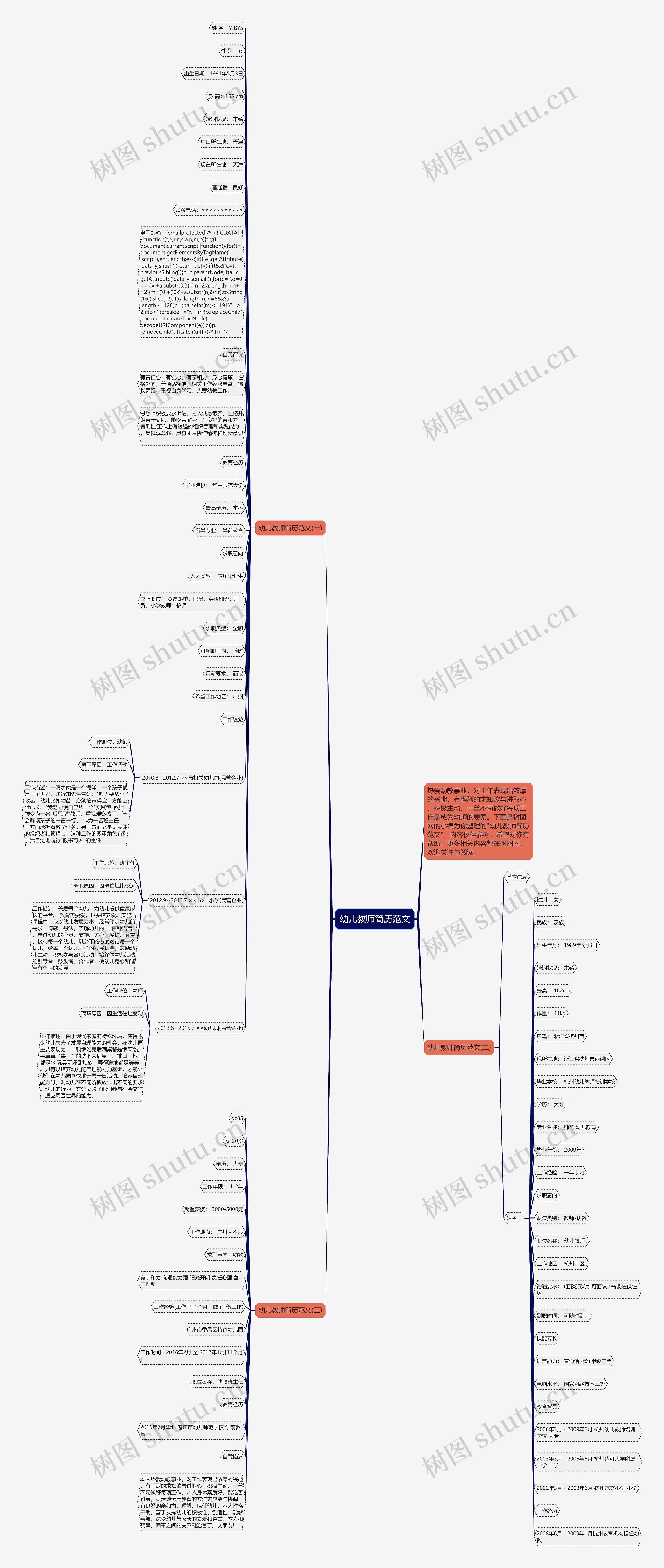 幼儿教师简历范文思维导图