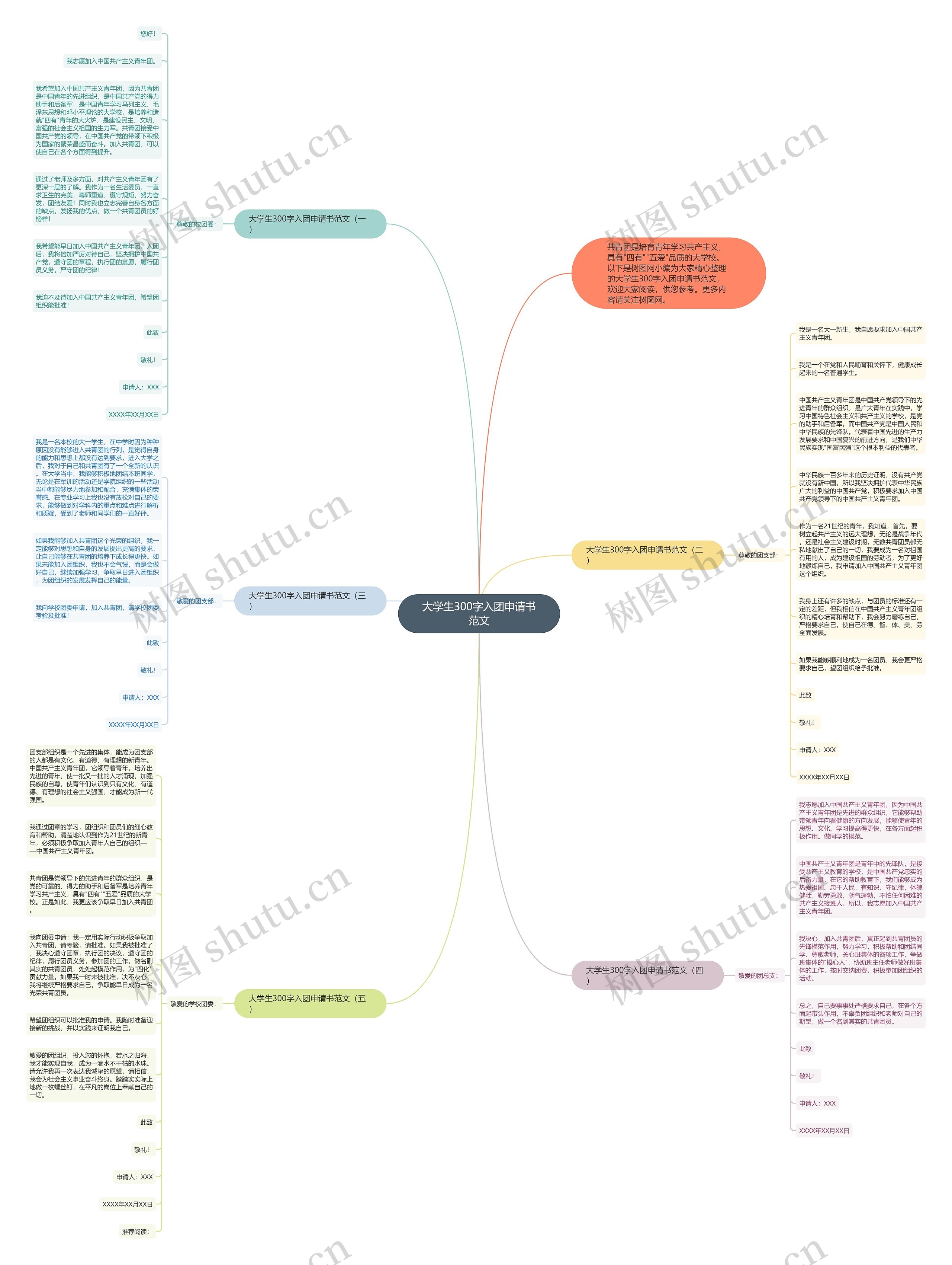 大学生300字入团申请书范文思维导图