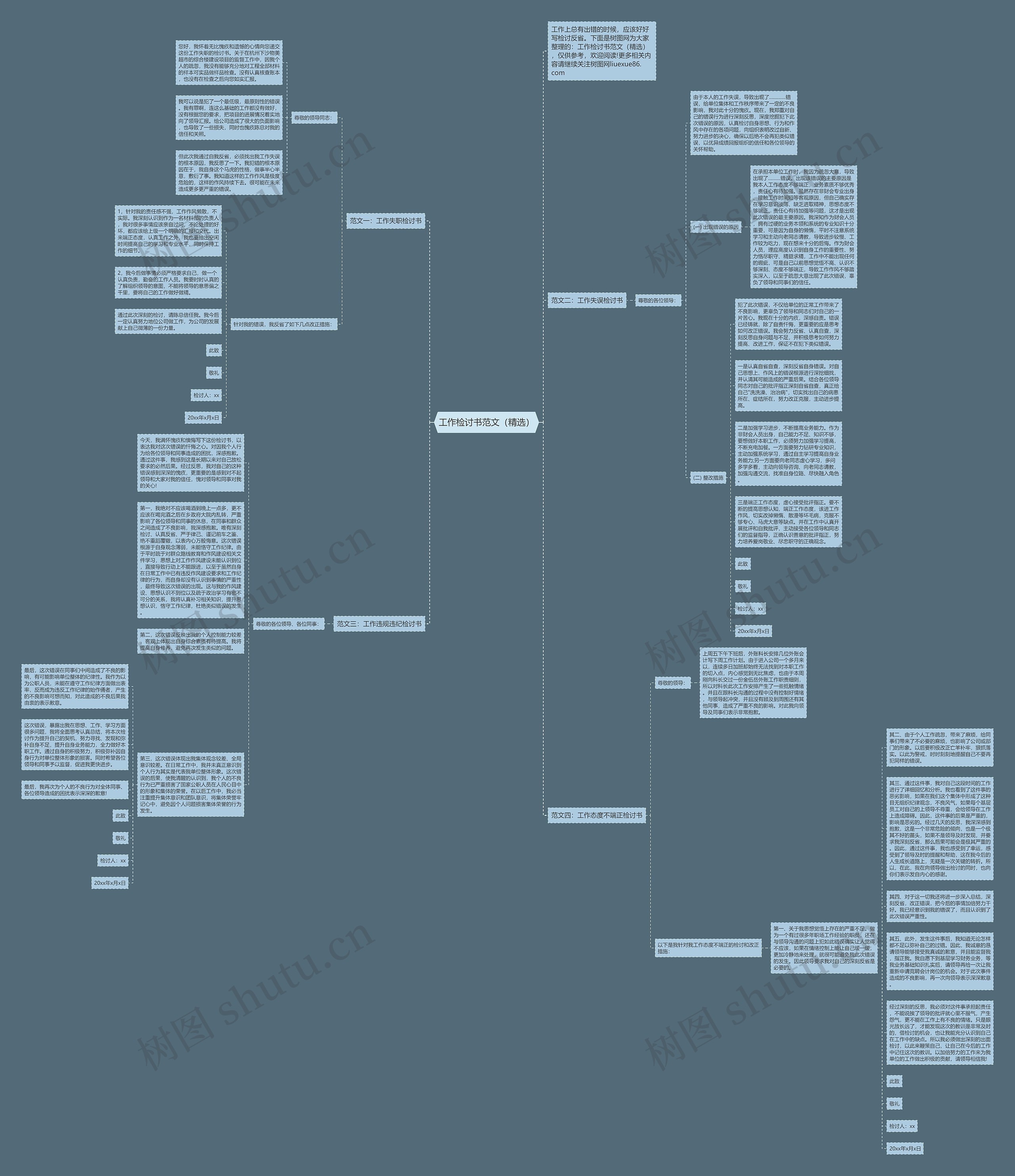 工作检讨书范文（精选）思维导图