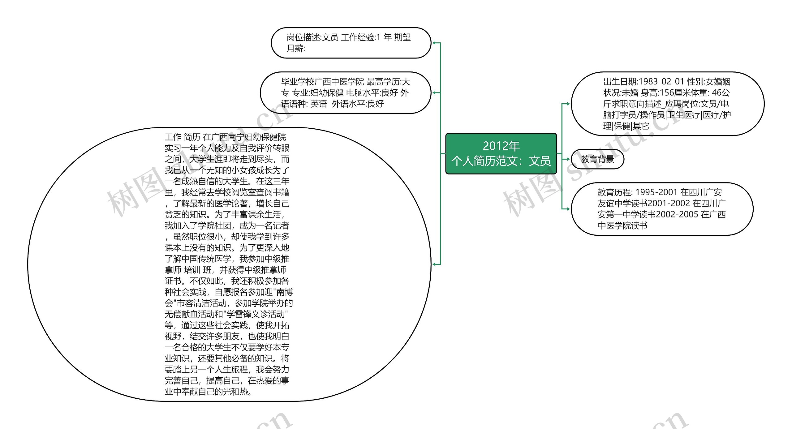 2012年
个人简历范文：文员思维导图