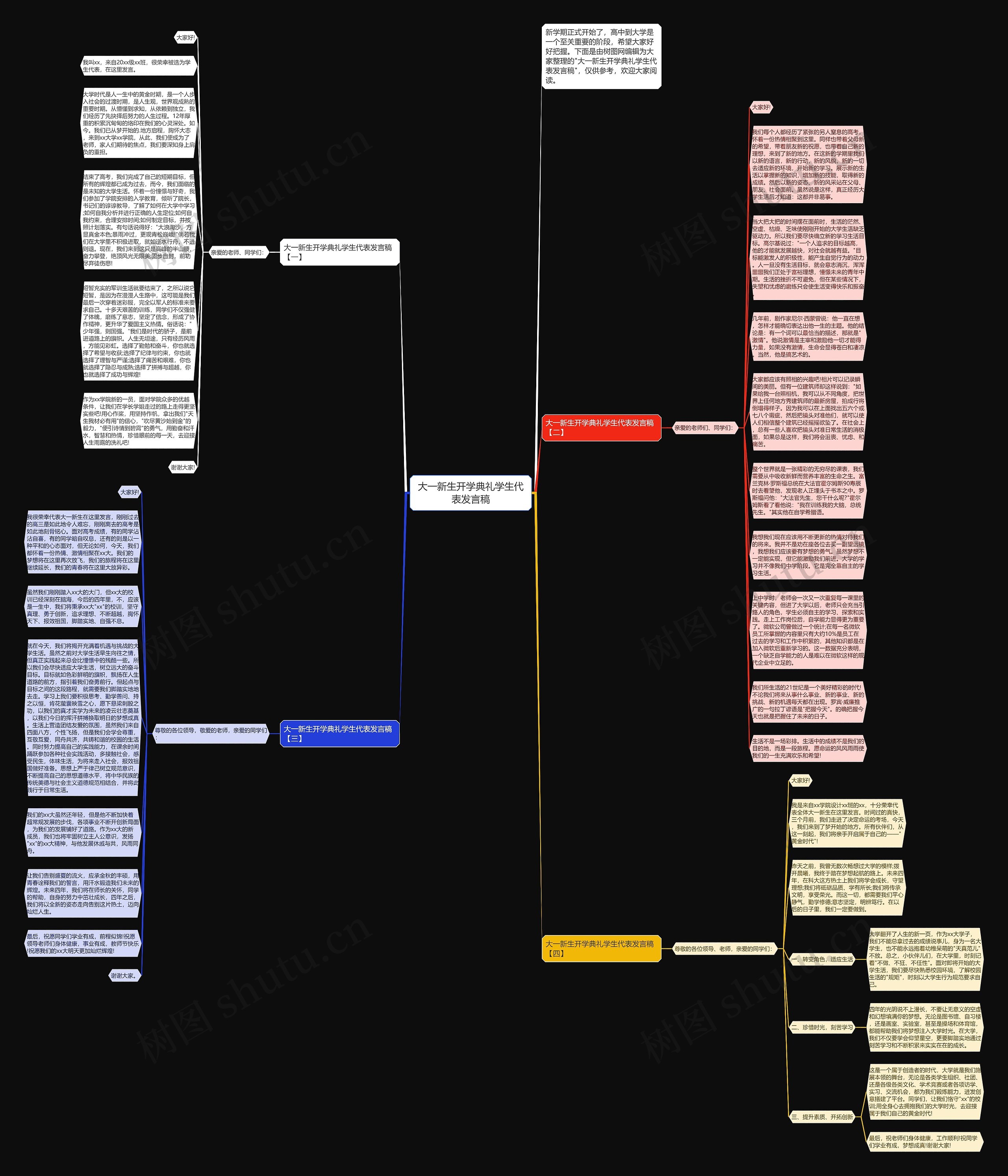 大一新生开学典礼学生代表发言稿思维导图