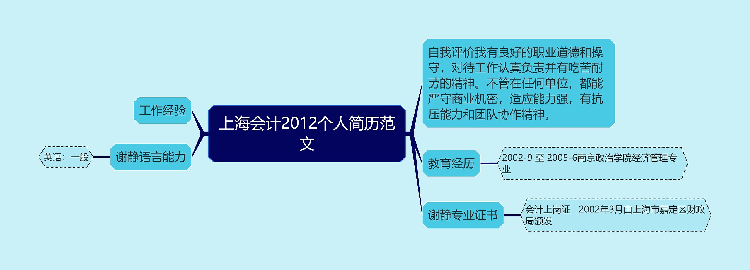 上海会计2012个人简历范文思维导图