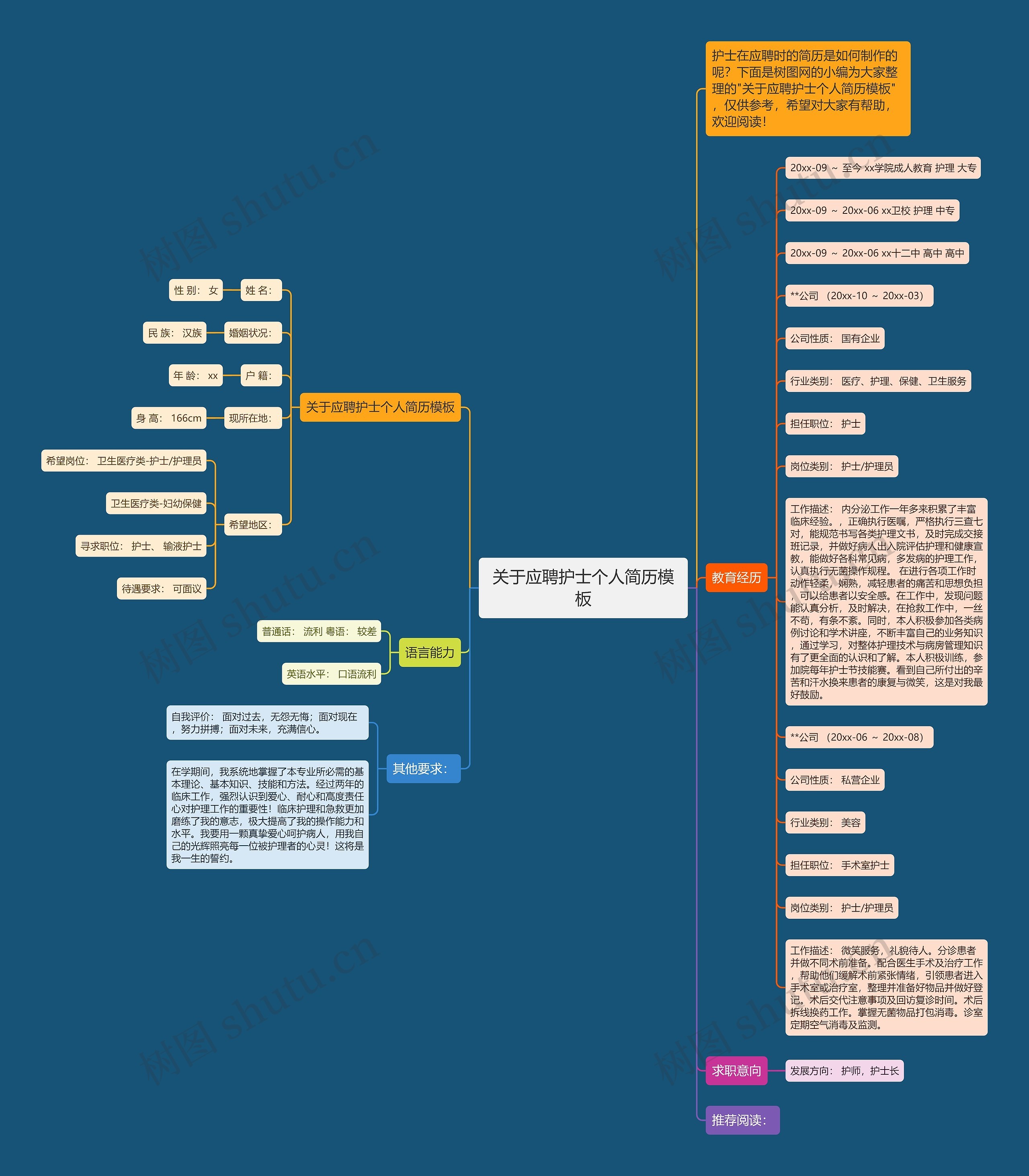 关于应聘护士个人简历思维导图