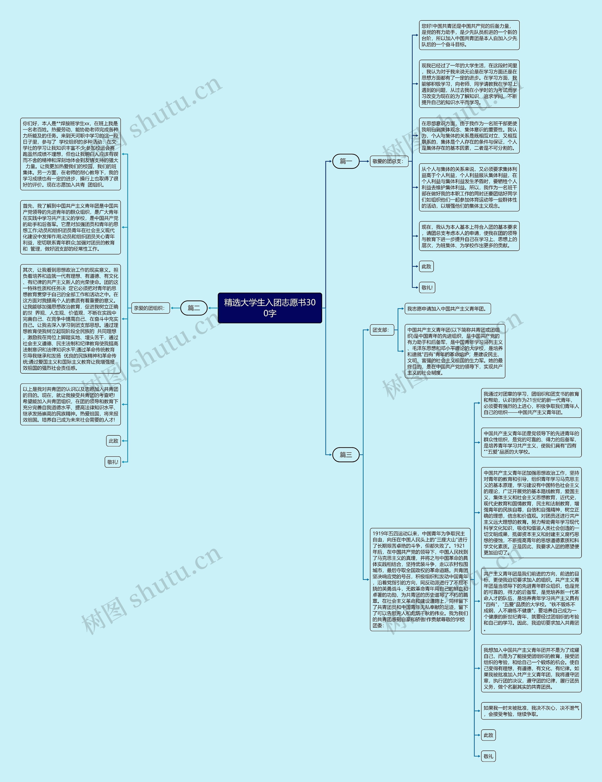 精选大学生入团志愿书300字思维导图