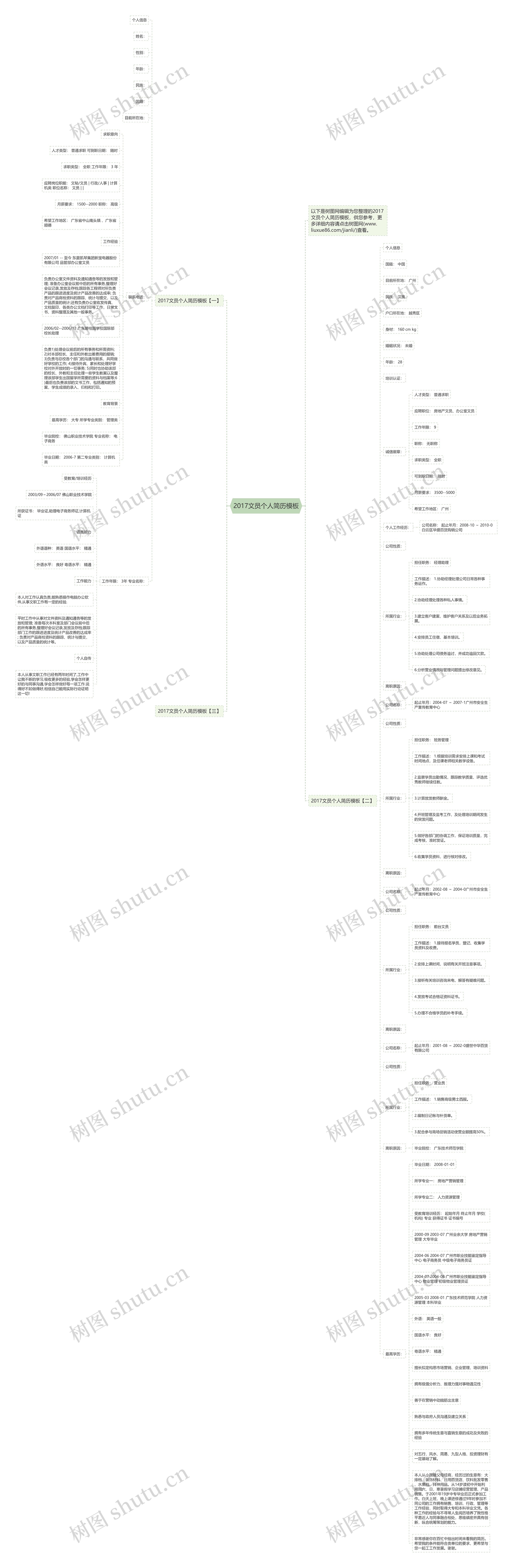 2017文员个人简历思维导图