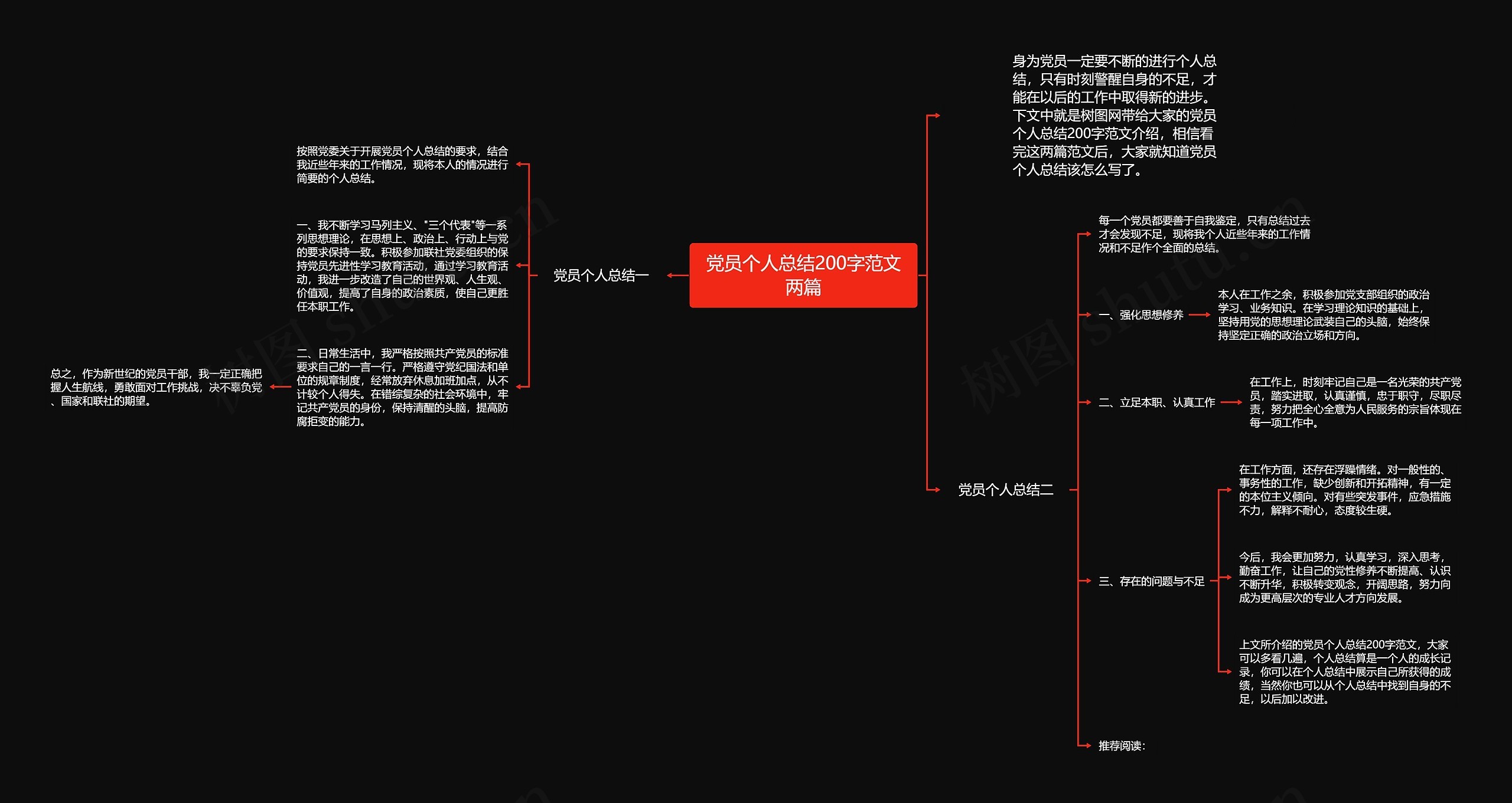 党员个人总结200字范文两篇思维导图