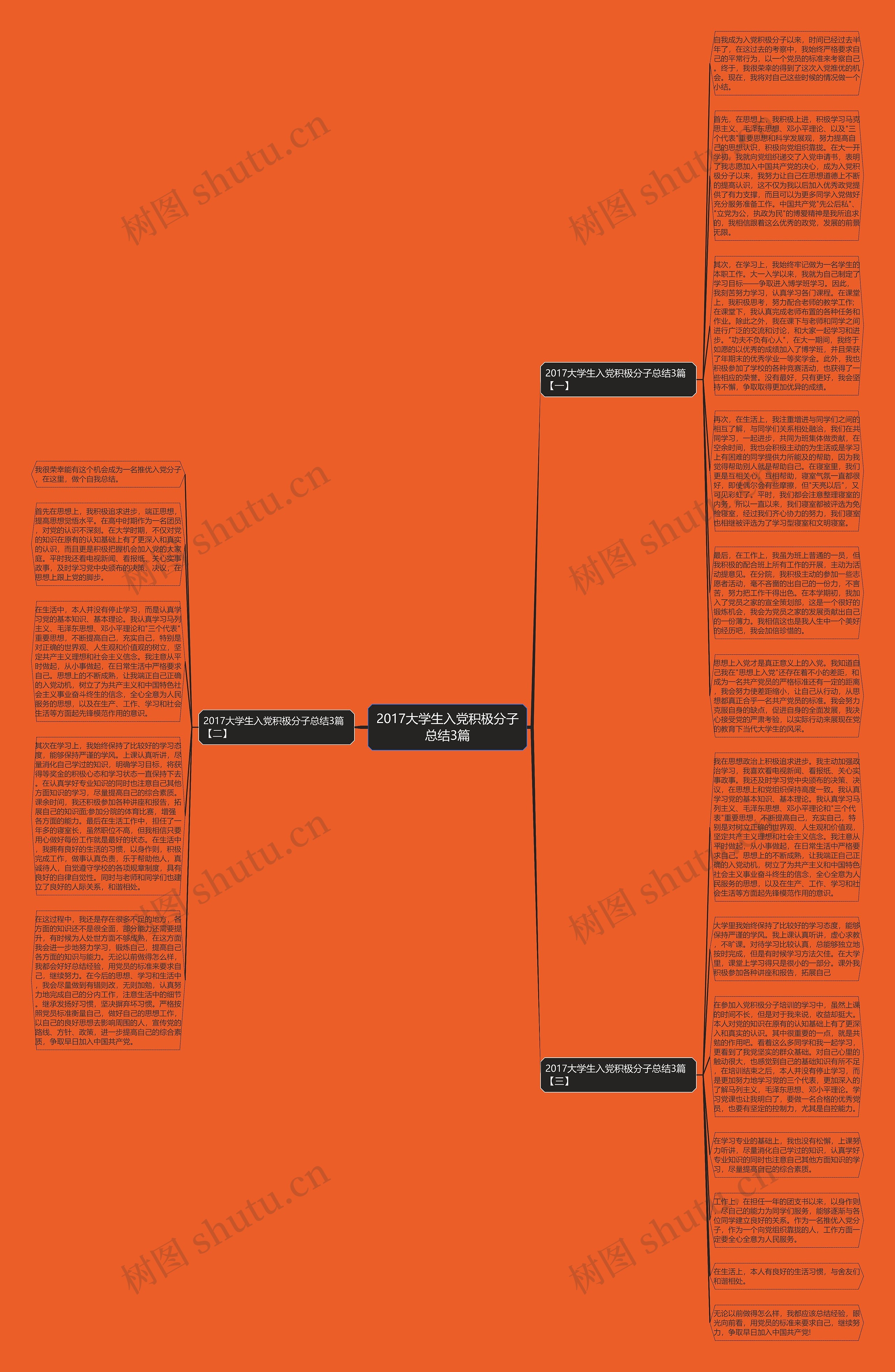 2017大学生入党积极分子总结3篇思维导图