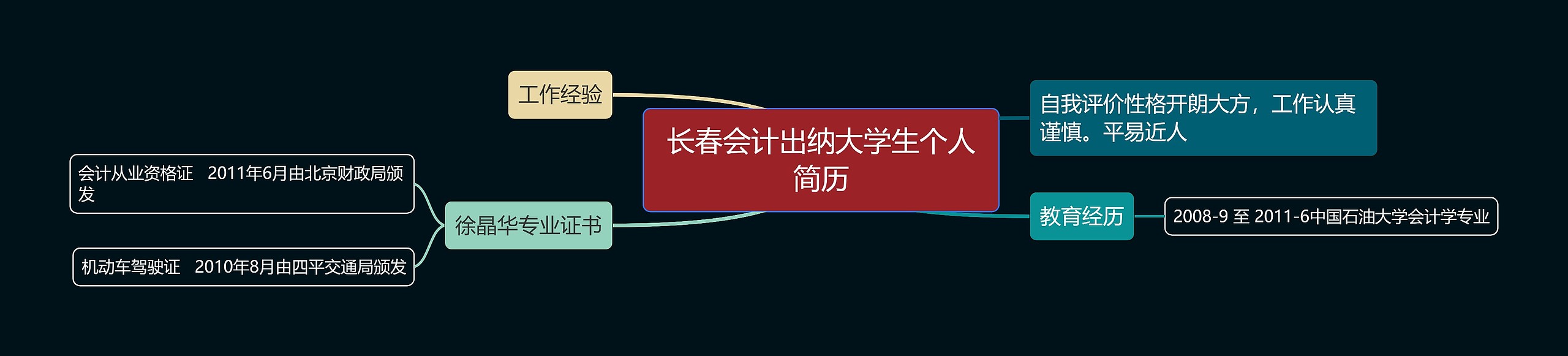 长春会计出纳大学生个人简历