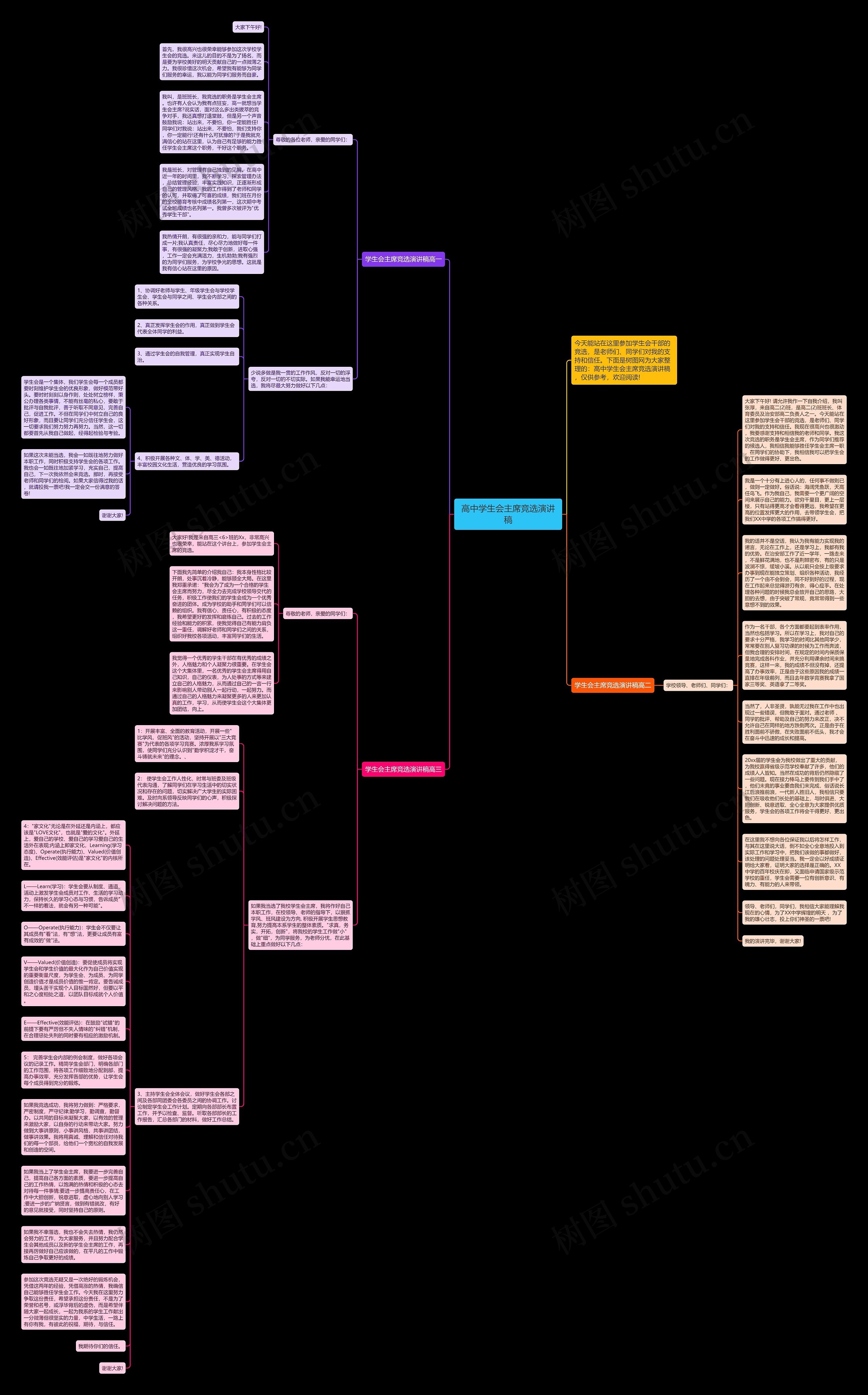 高中学生会主席竞选演讲稿思维导图