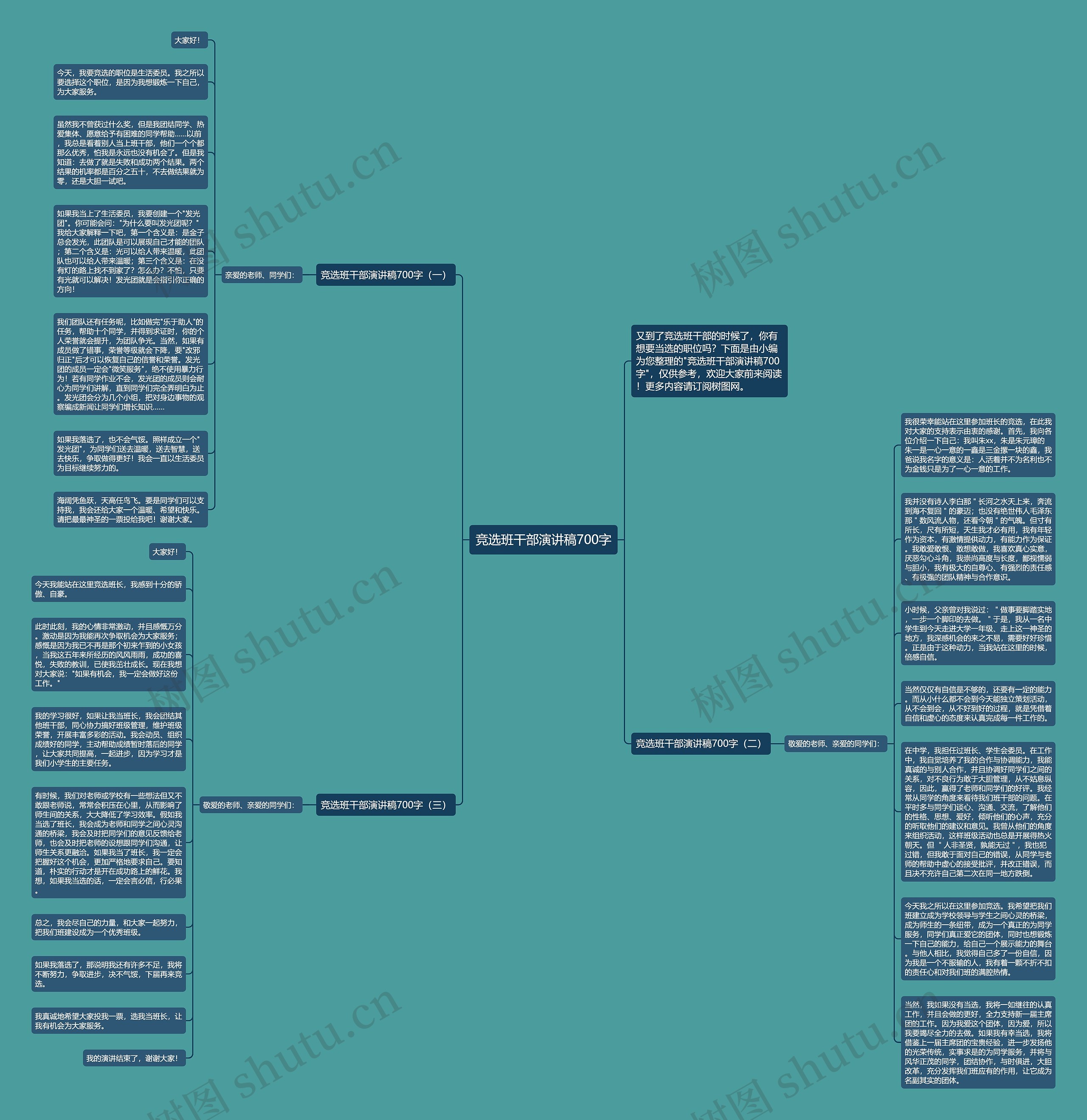 竞选班干部演讲稿700字思维导图