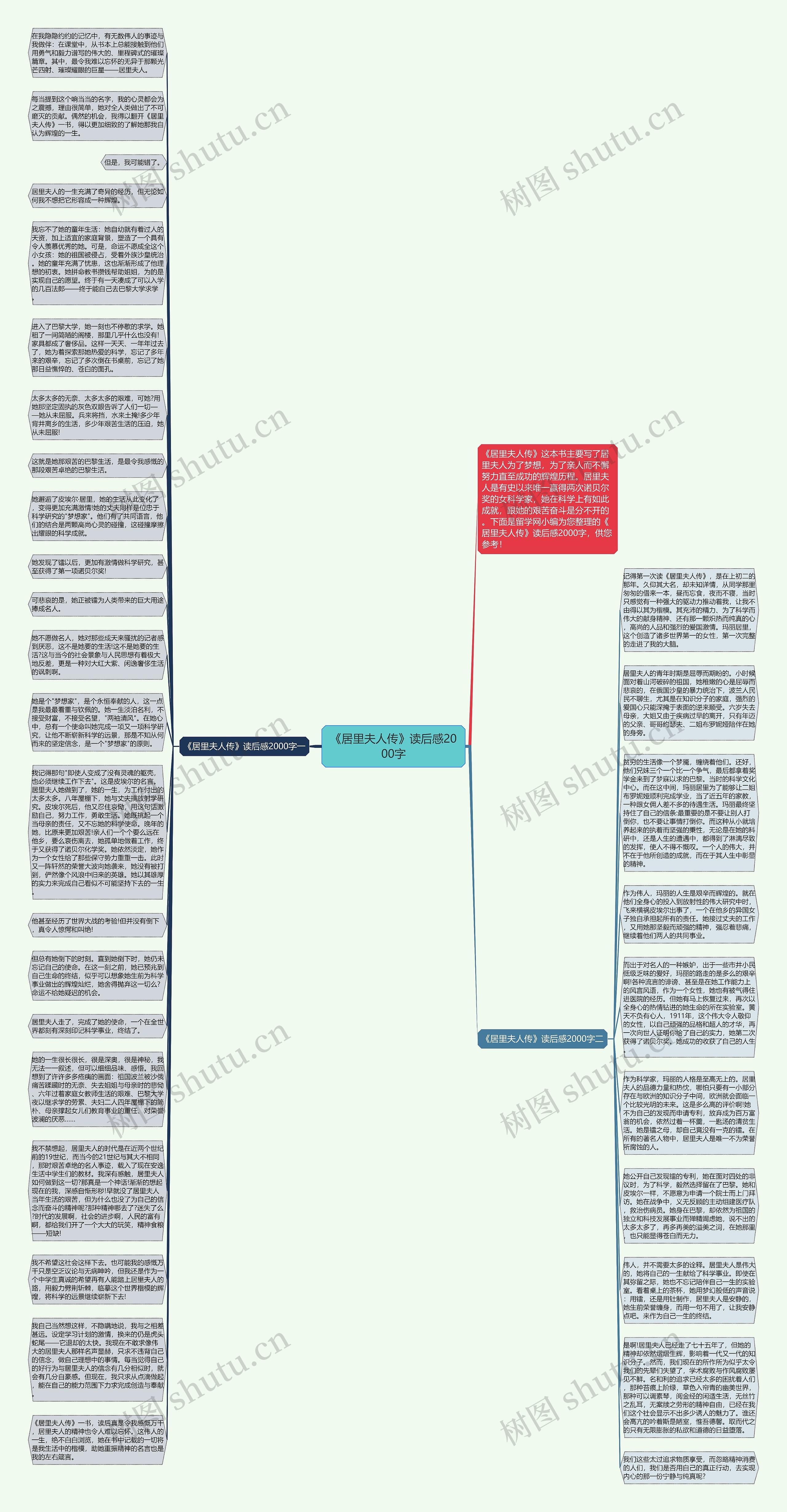 《居里夫人传》读后感2000字思维导图