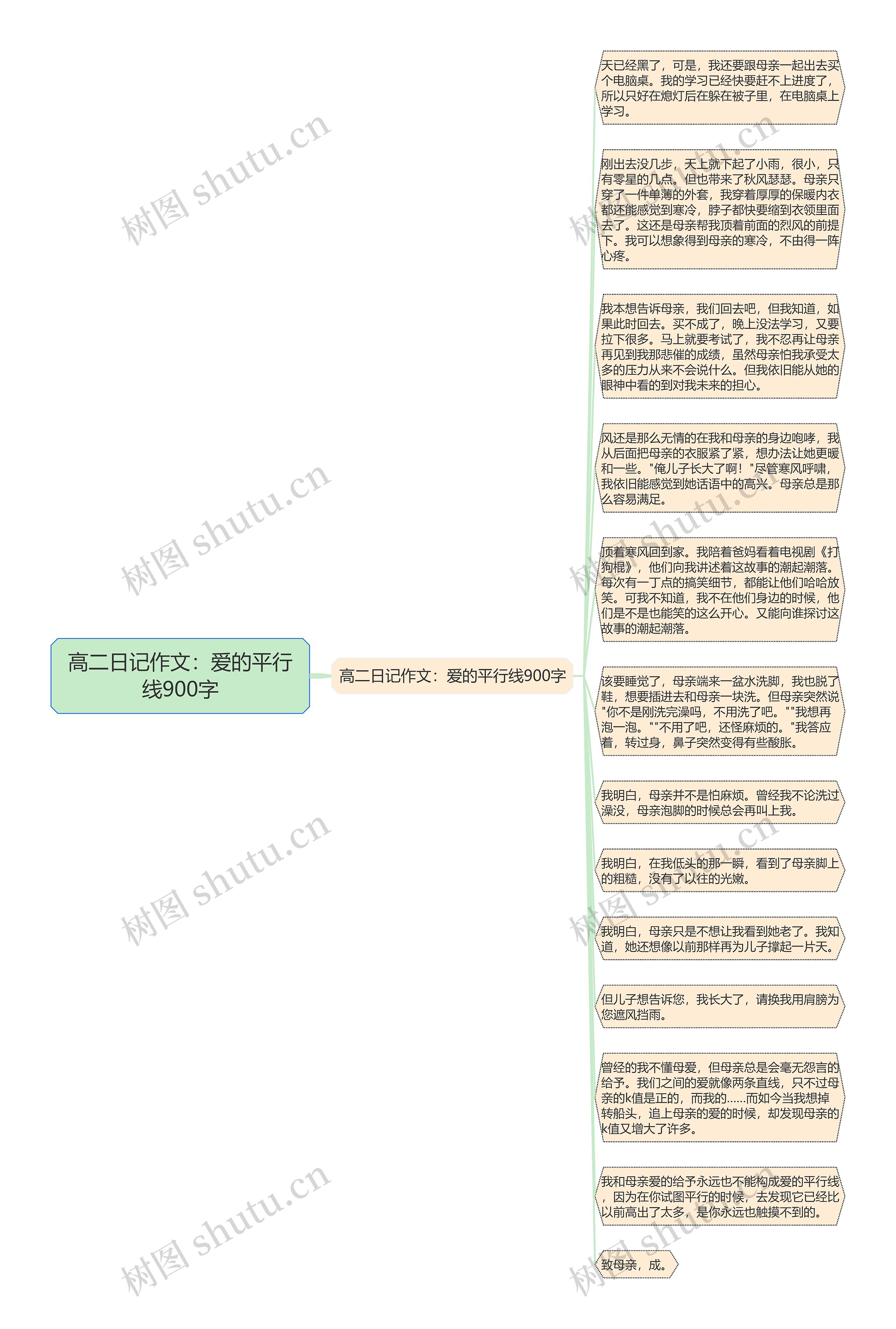 高二日记作文：爱的平行线900字思维导图