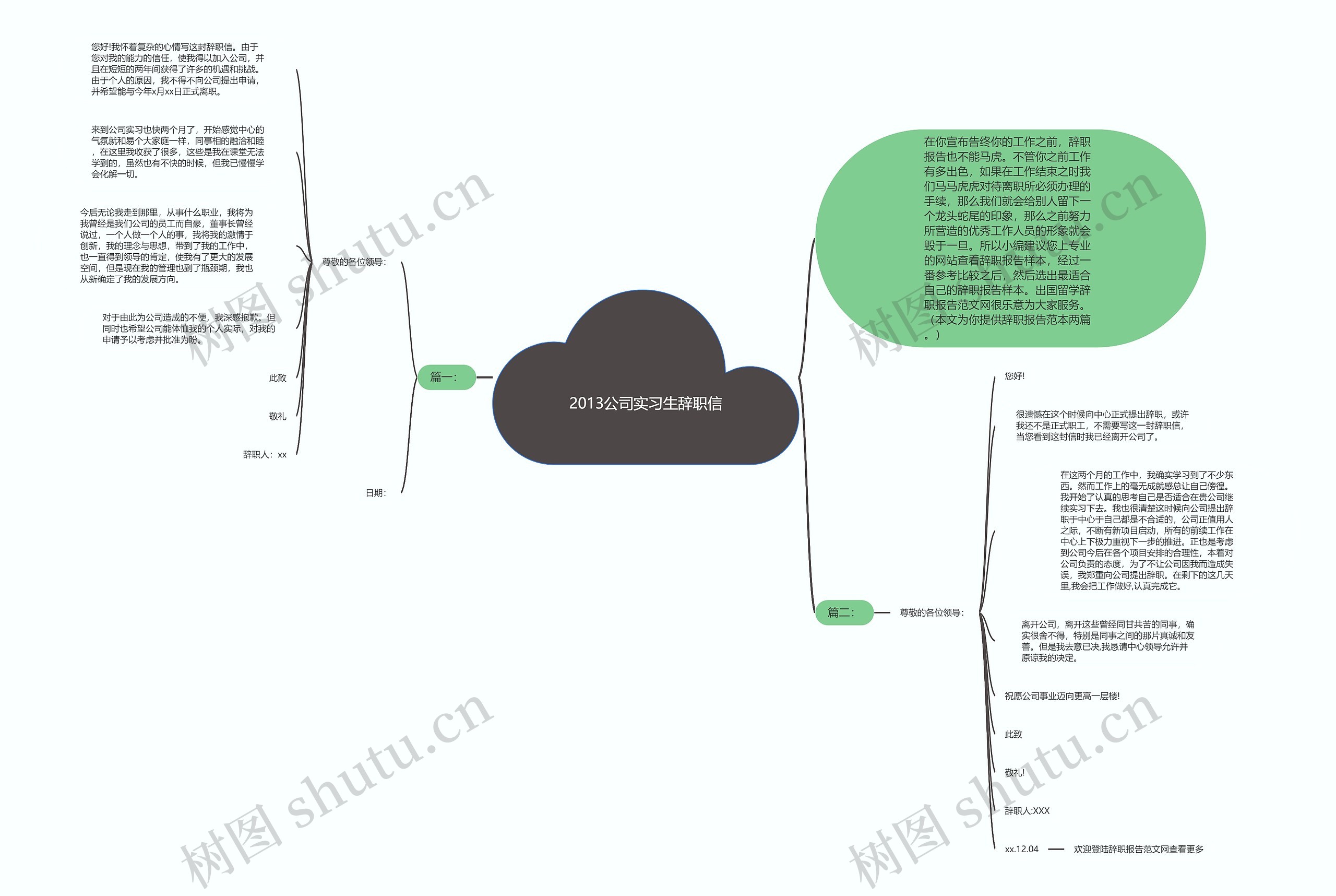 2013公司实习生辞职信思维导图