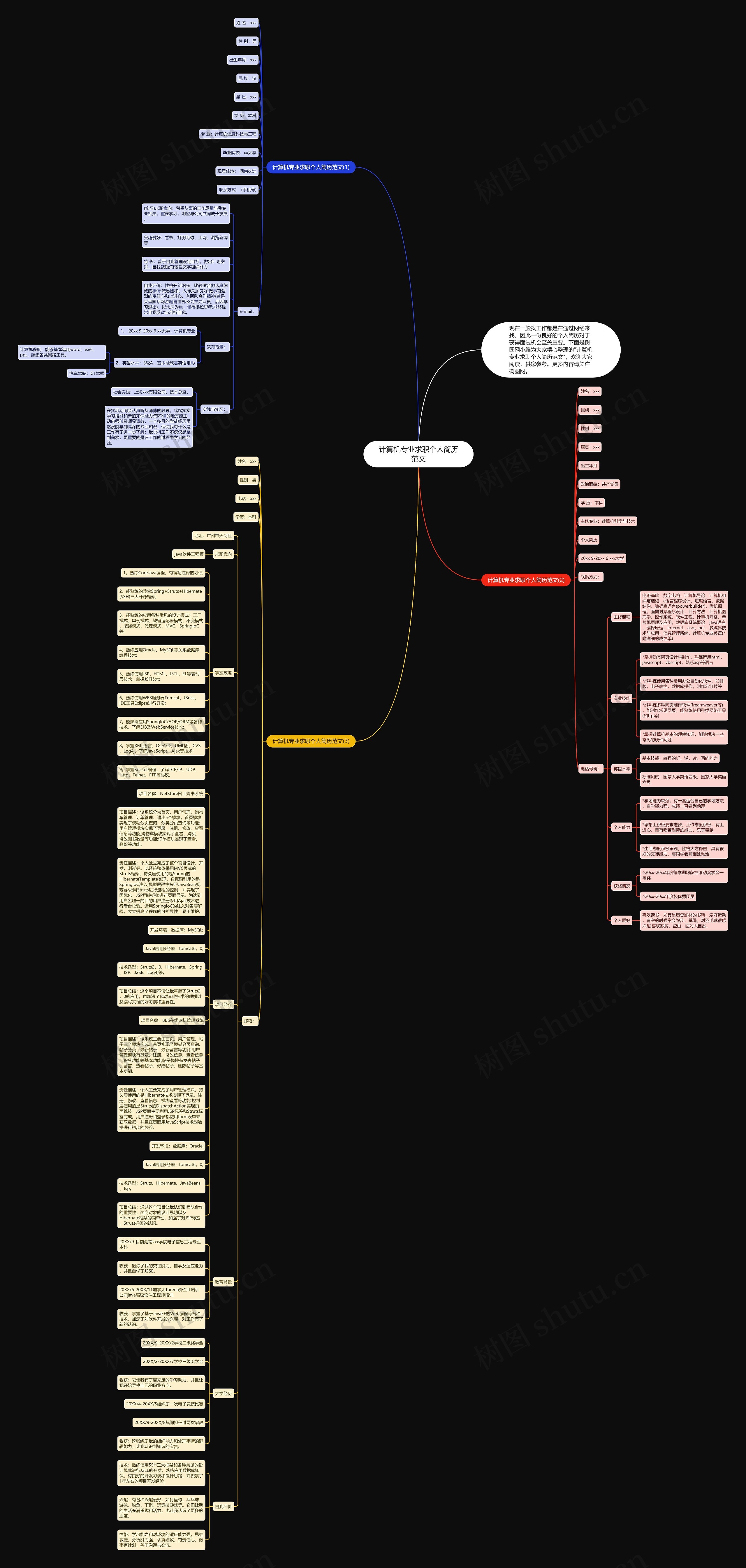 计算机专业求职个人简历范文思维导图