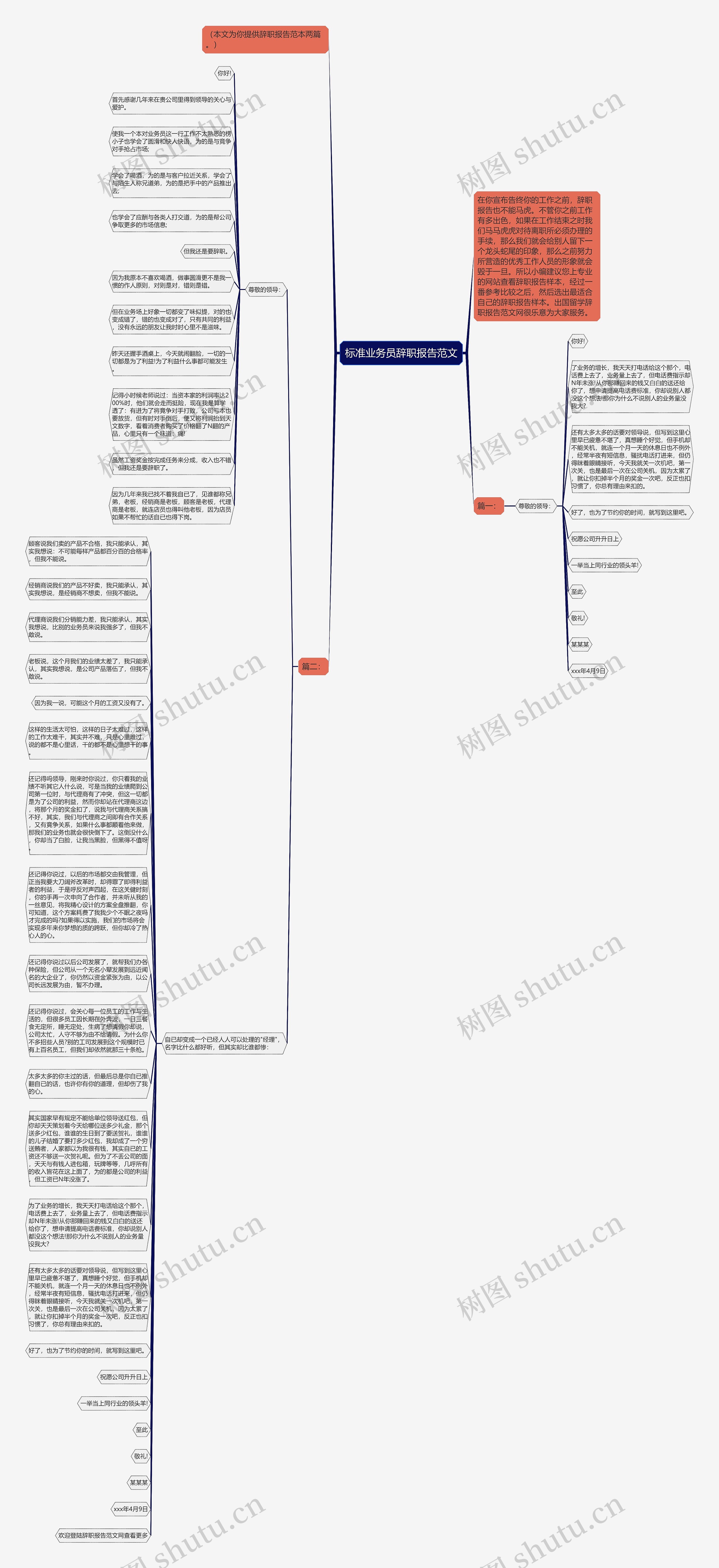 标准业务员辞职报告范文思维导图