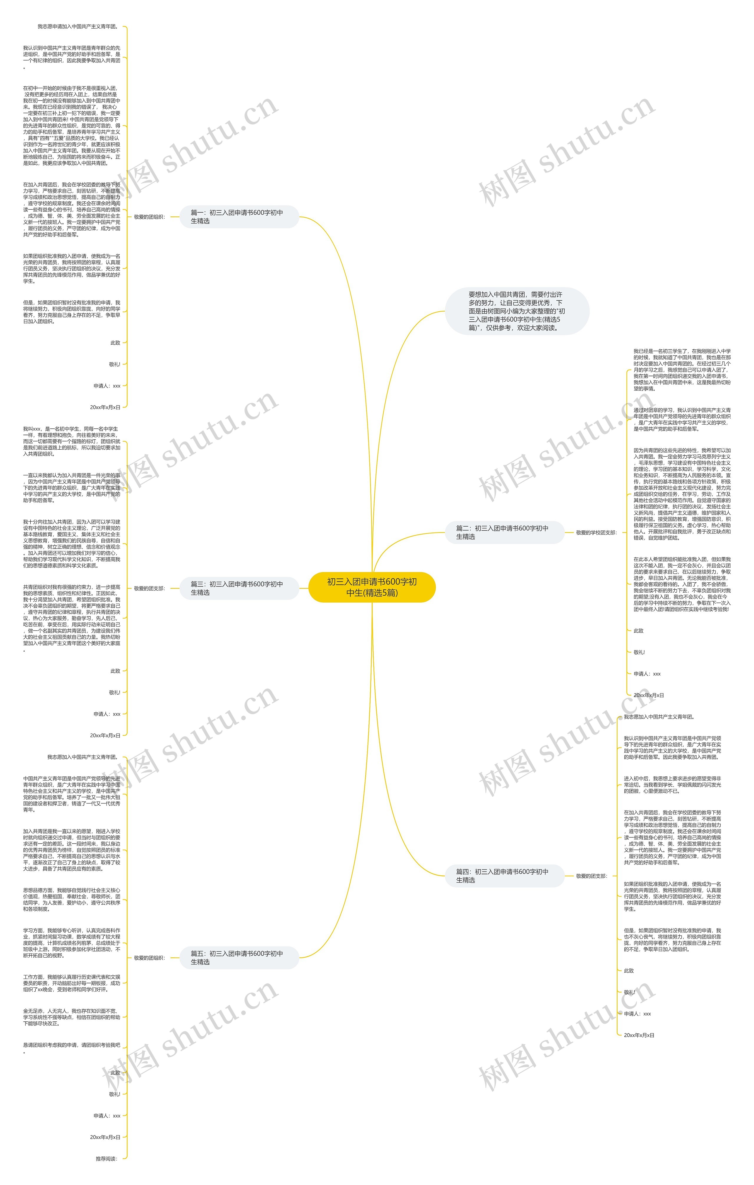 初三入团申请书600字初中生(精选5篇)思维导图
