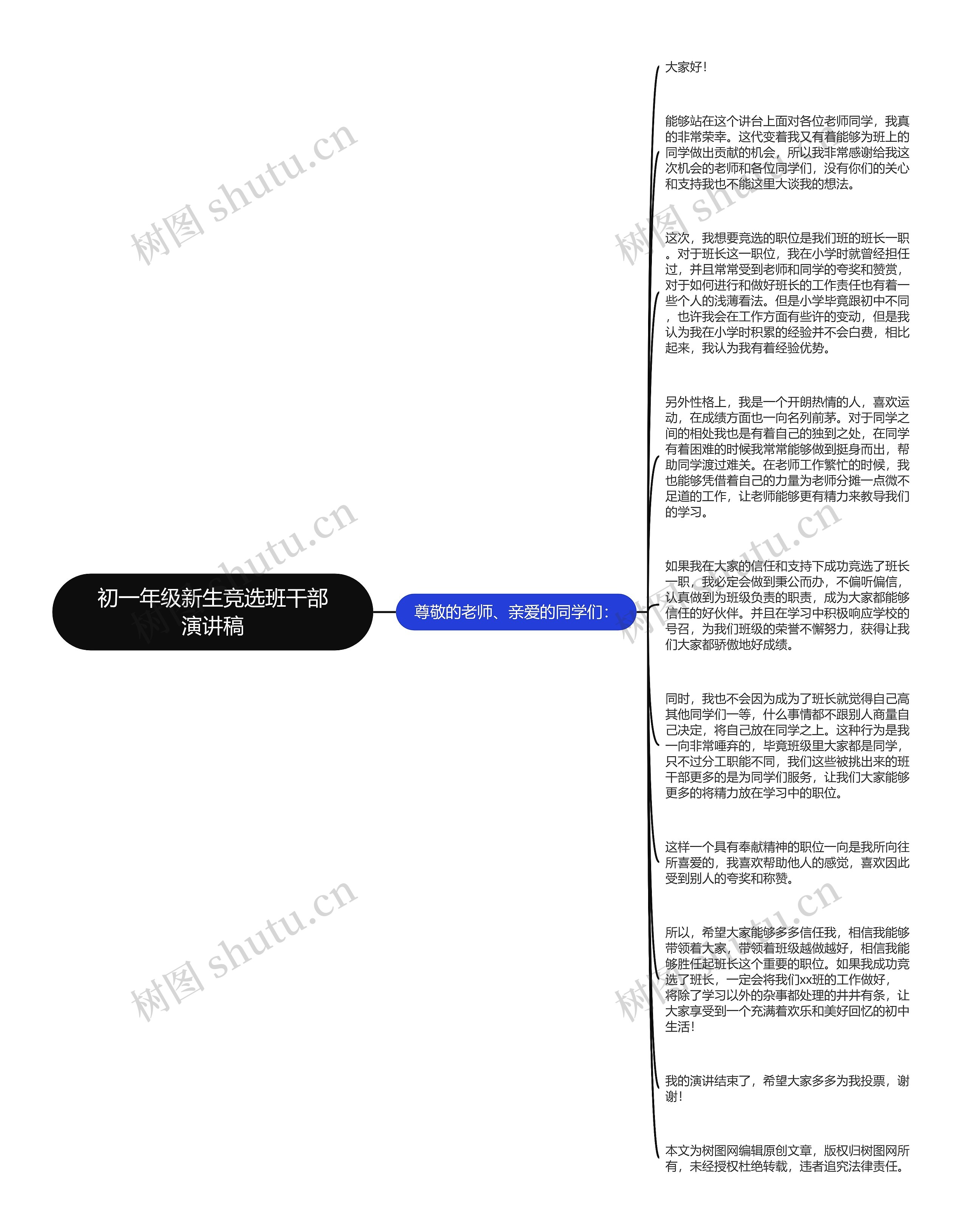 初一年级新生竞选班干部演讲稿思维导图