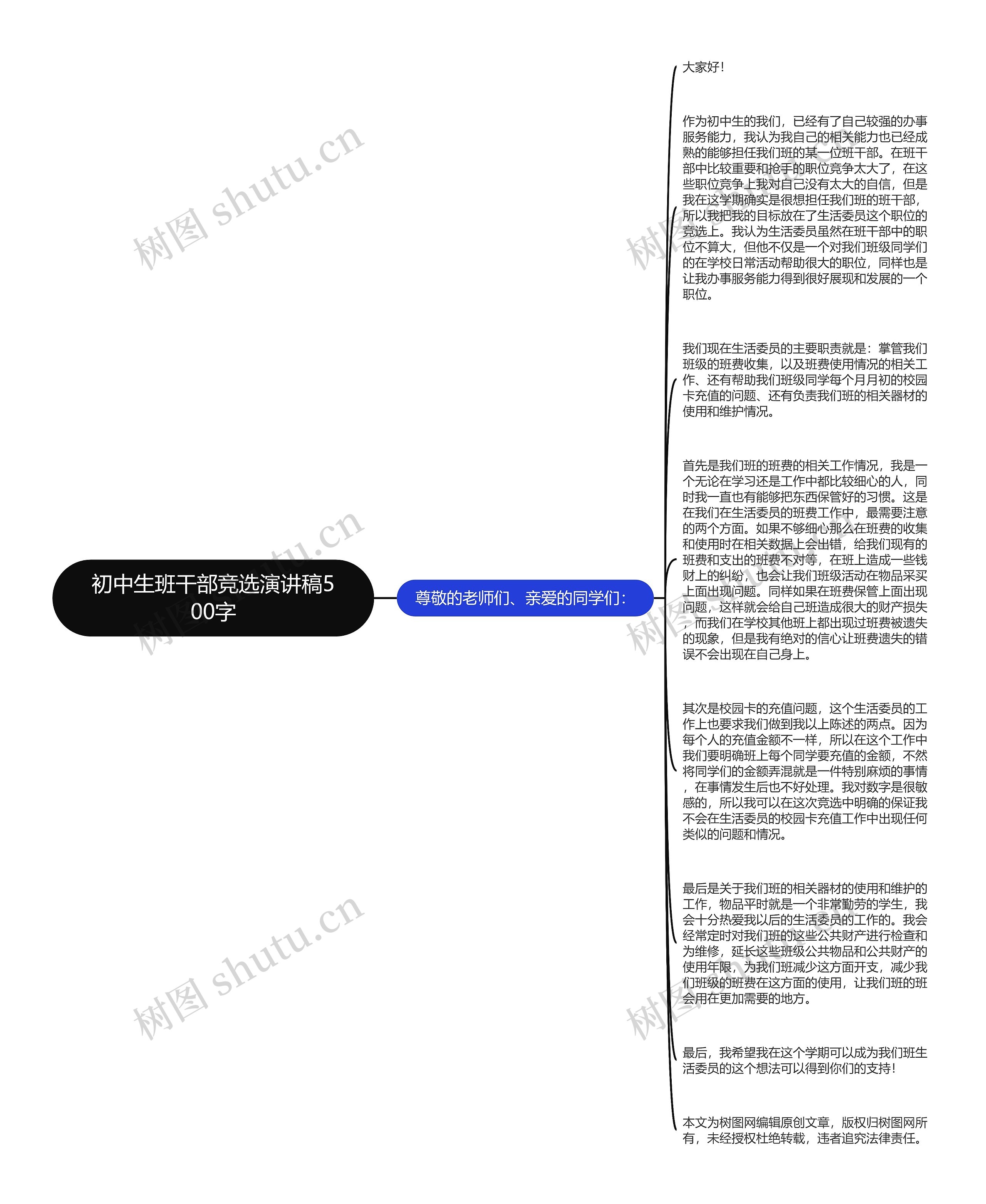 初中生班干部竞选演讲稿500字思维导图