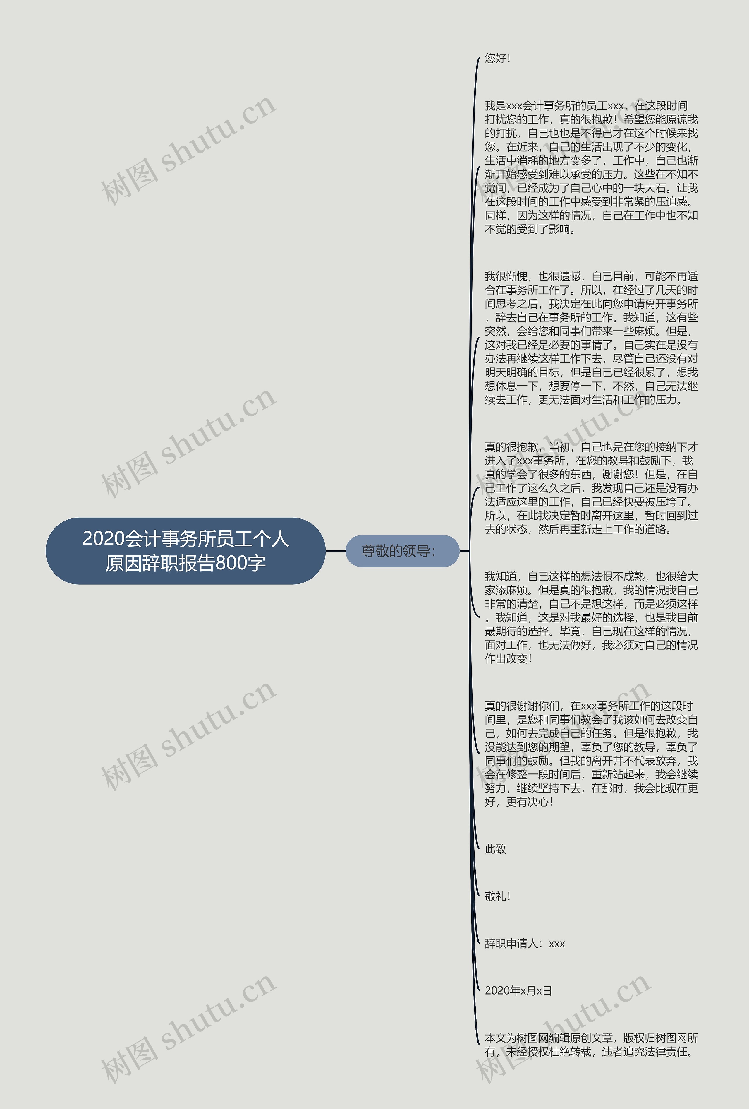 2020会计事务所员工个人原因辞职报告800字思维导图