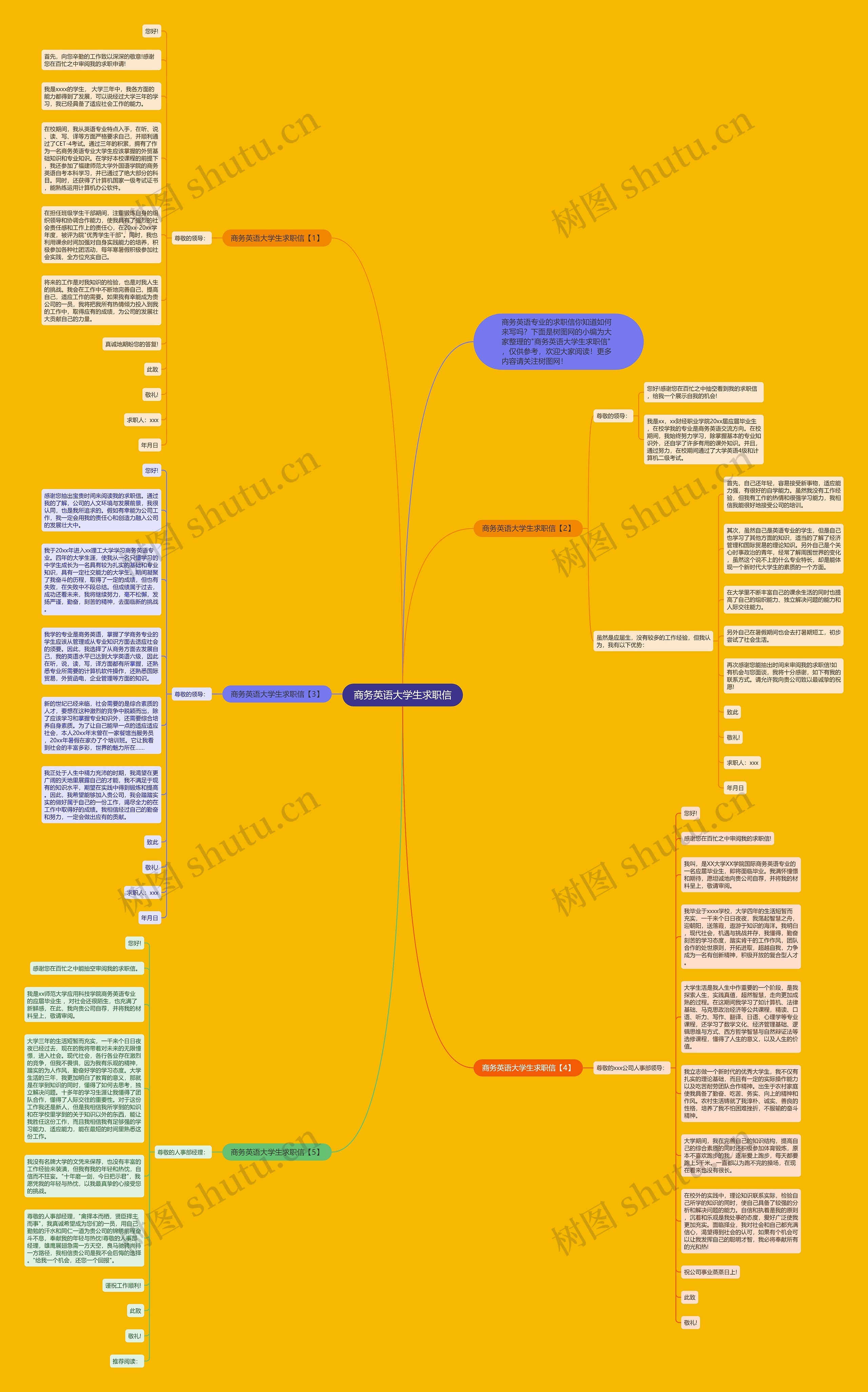 商务英语大学生求职信思维导图