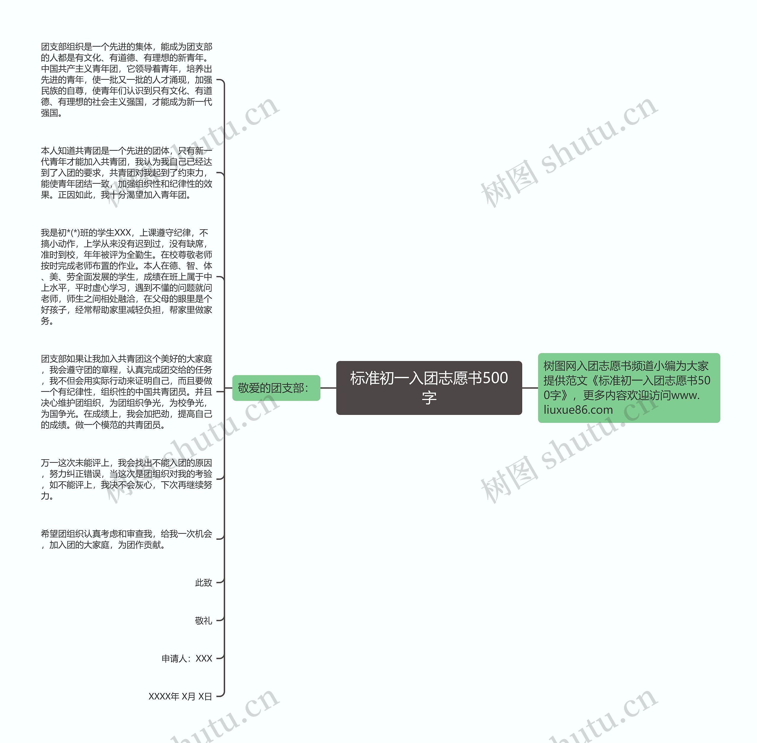 标准初一入团志愿书500字思维导图