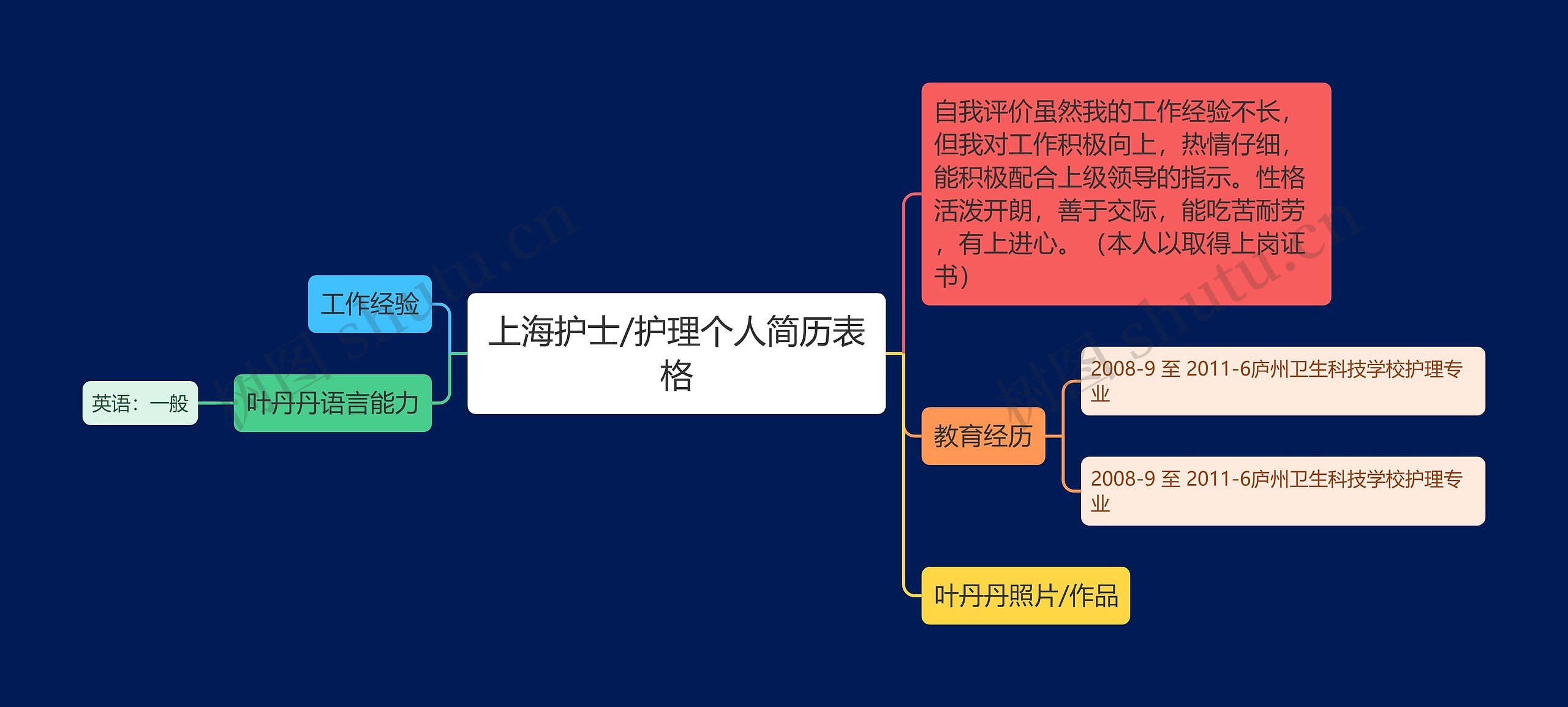 上海护士/护理个人简历表格思维导图