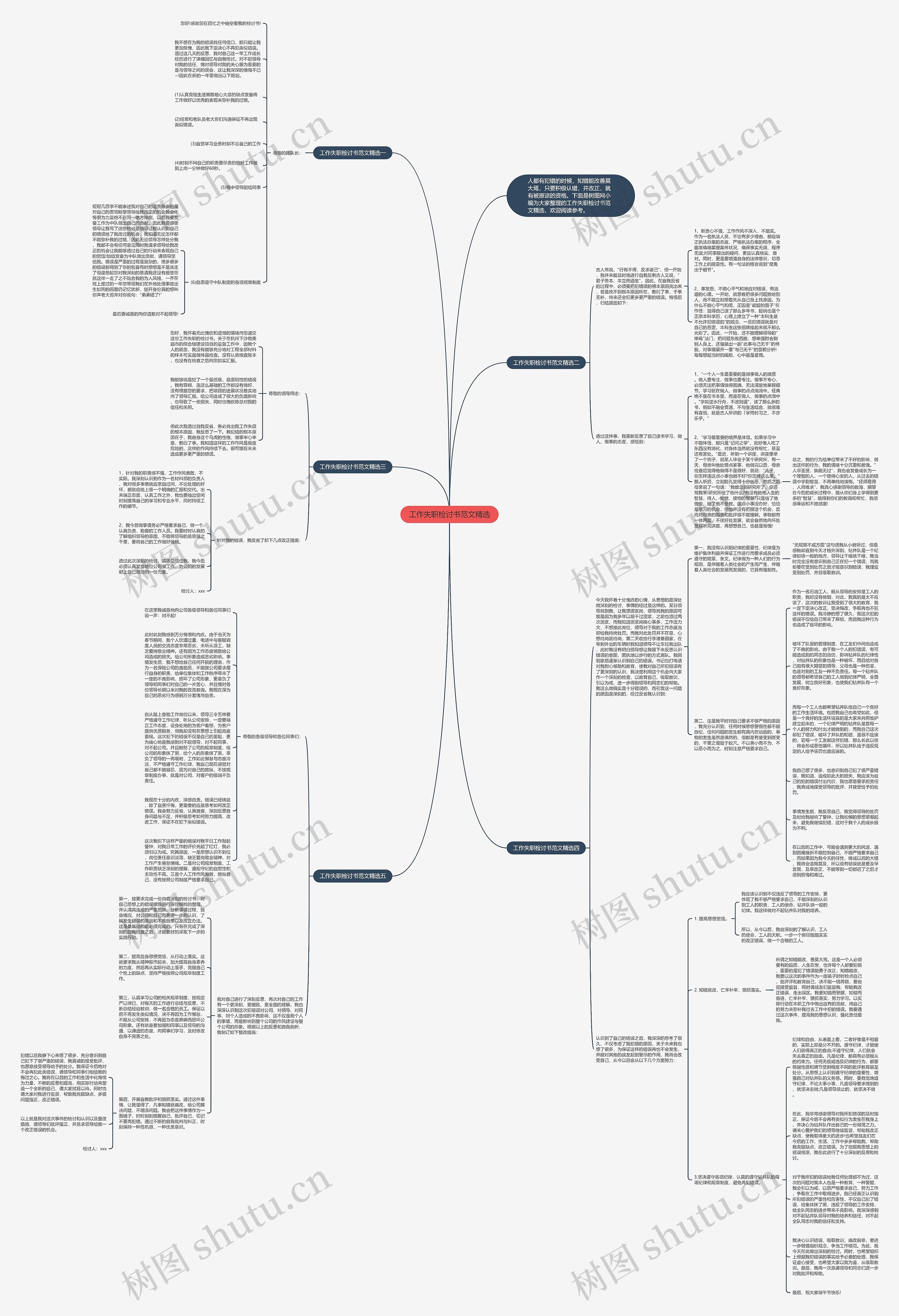 工作失职检讨书范文精选思维导图