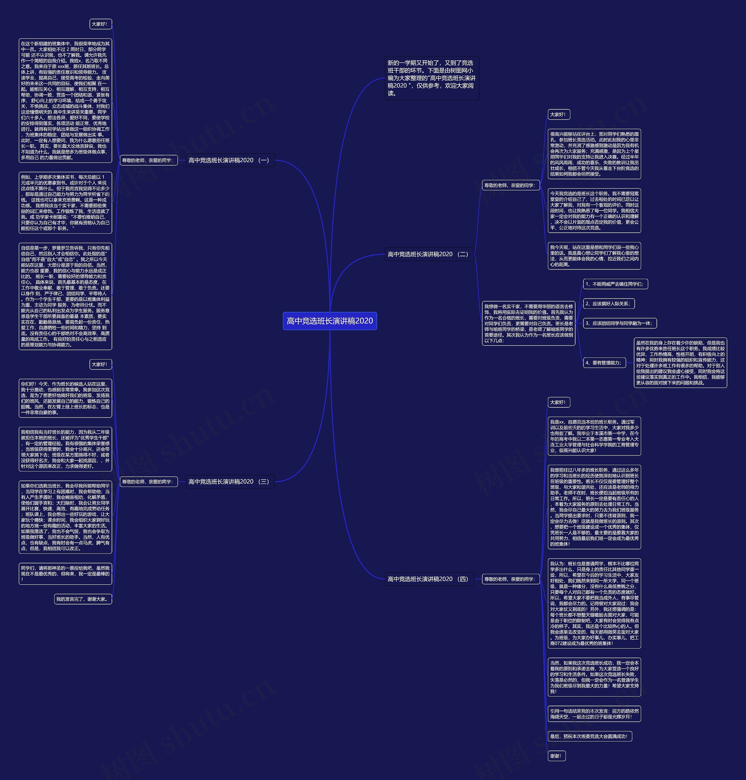 高中竞选班长演讲稿2020思维导图