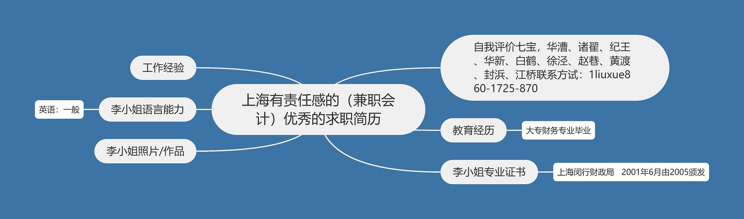 上海有责任感的（兼职会计）优秀的求职简历思维导图