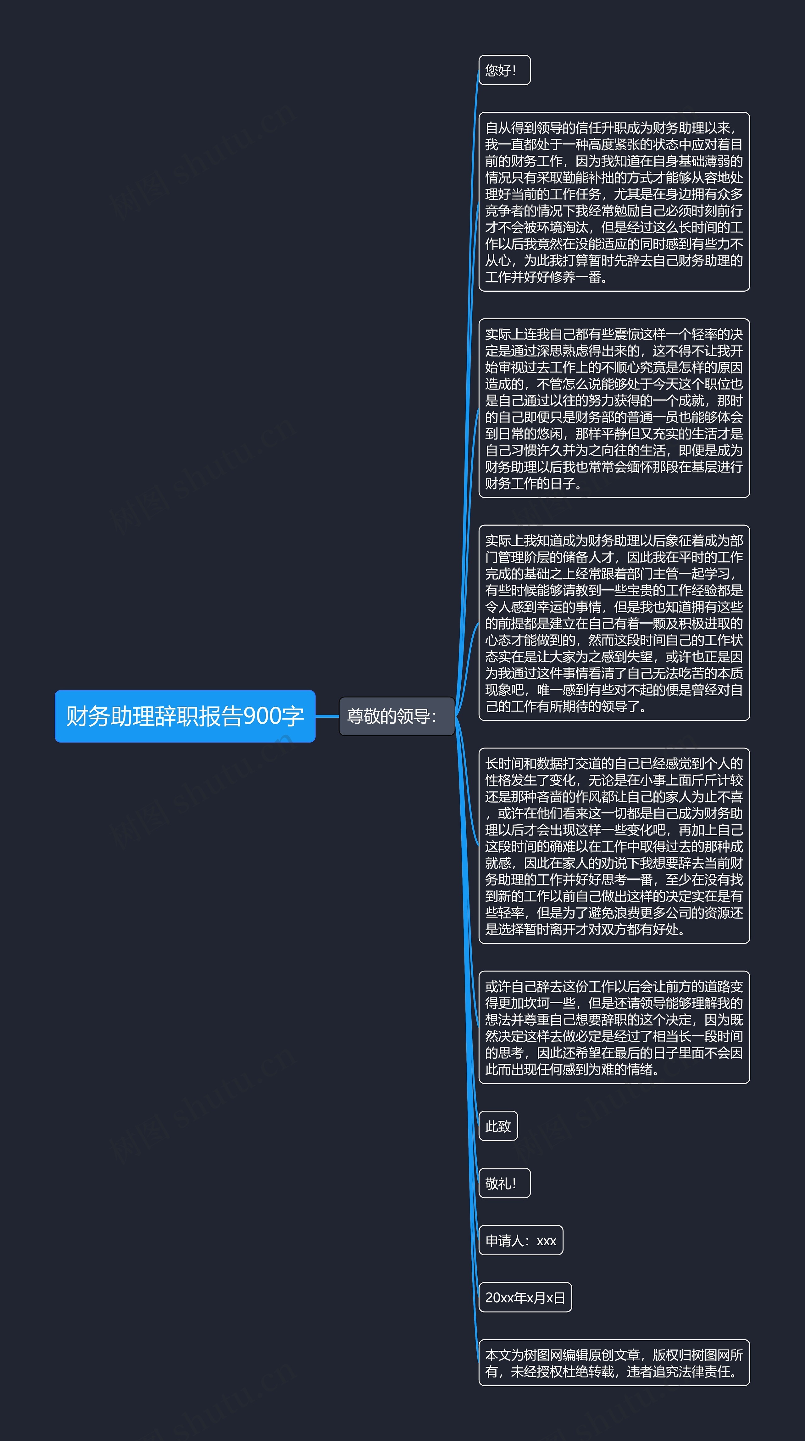 财务助理辞职报告900字思维导图