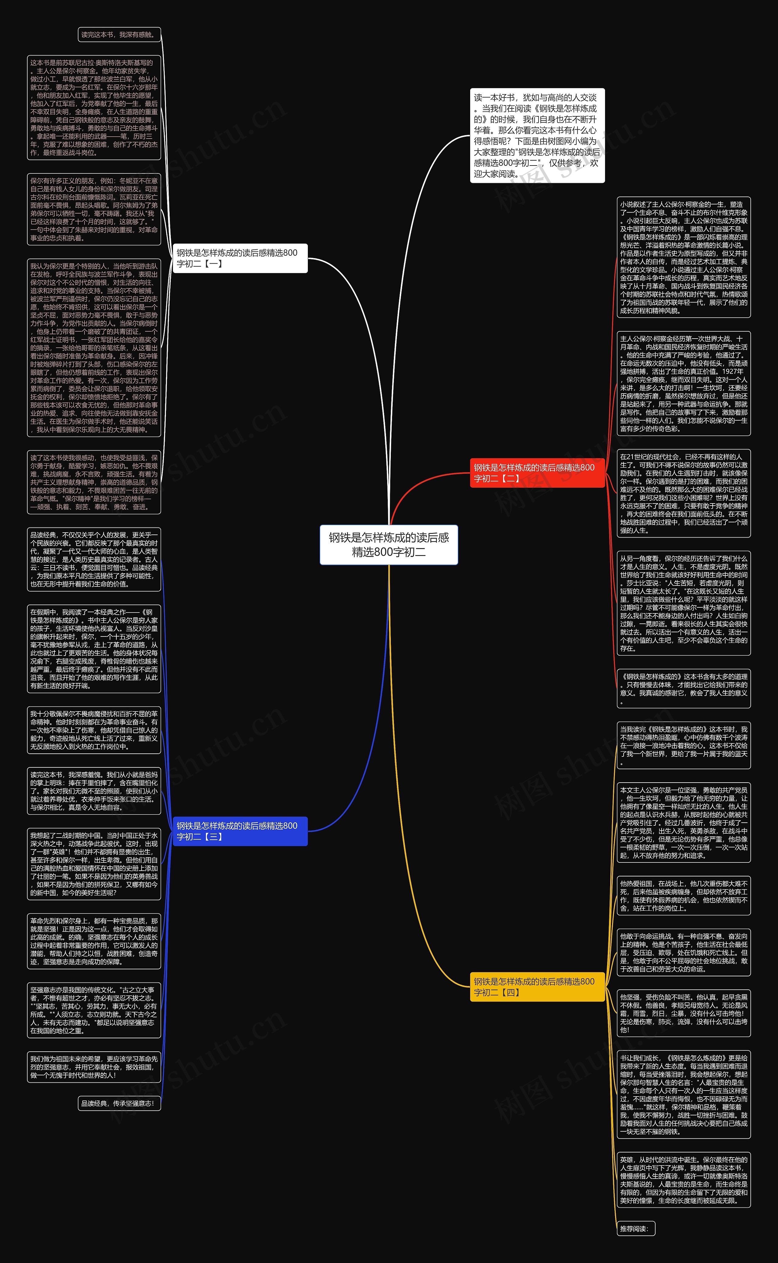 钢铁是怎样炼成的读后感精选800字初二思维导图