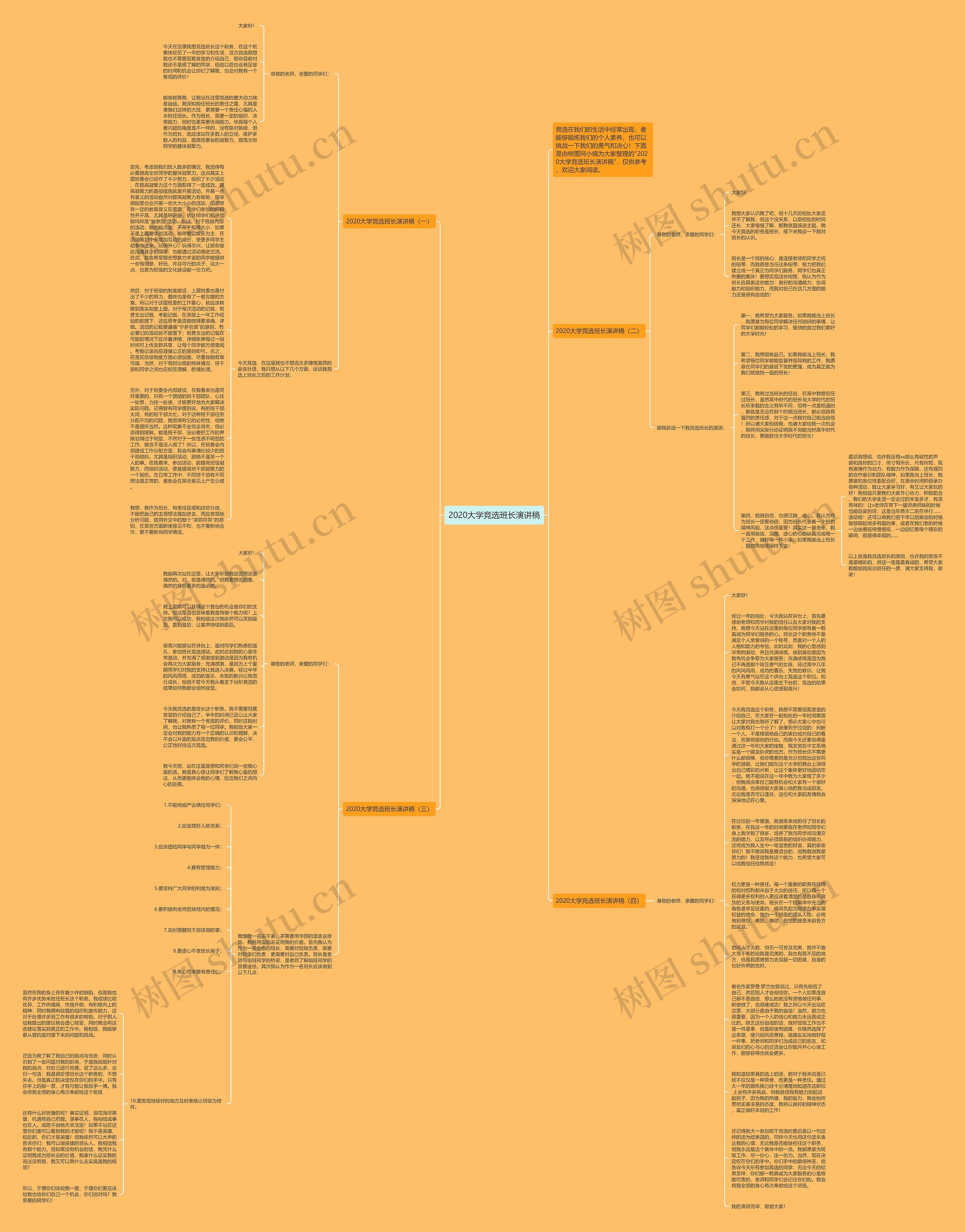 2020大学竞选班长演讲稿思维导图