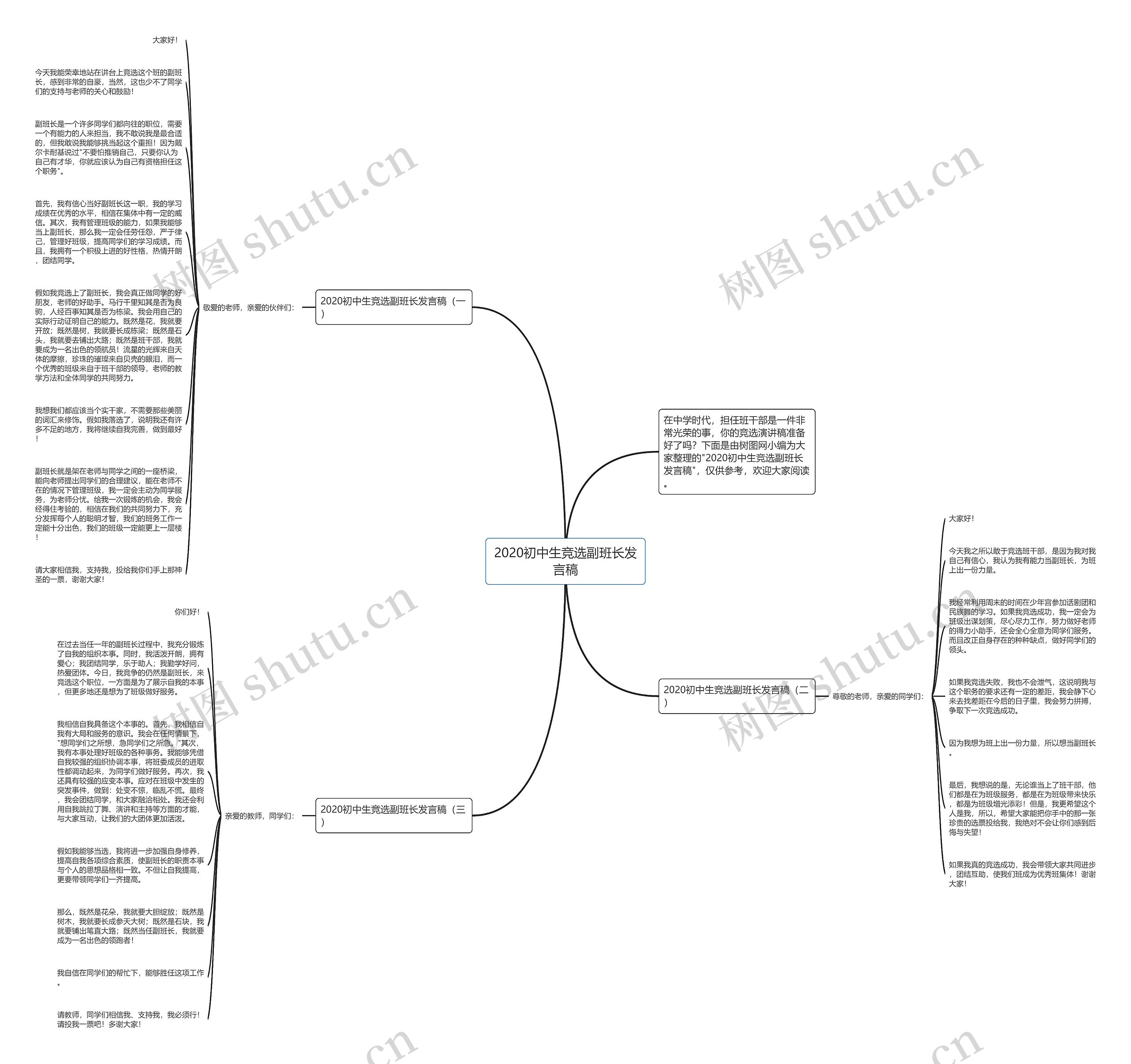 2020初中生竞选副班长发言稿思维导图