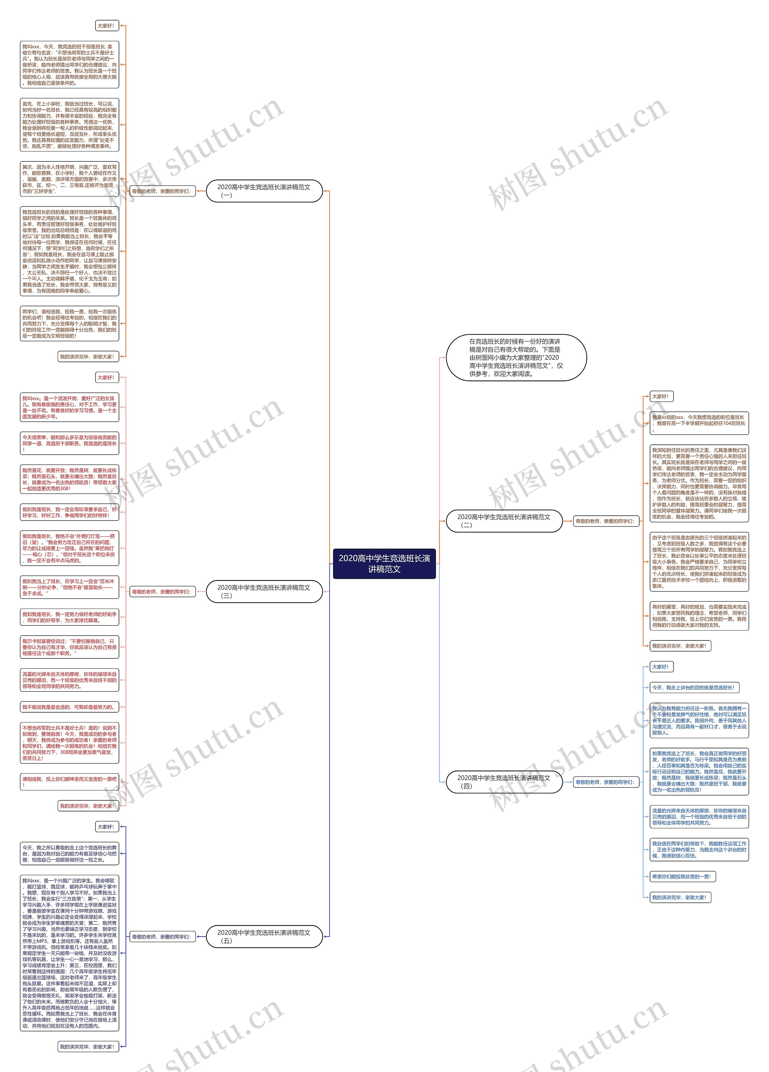 2020高中学生竞选班长演讲稿范文思维导图