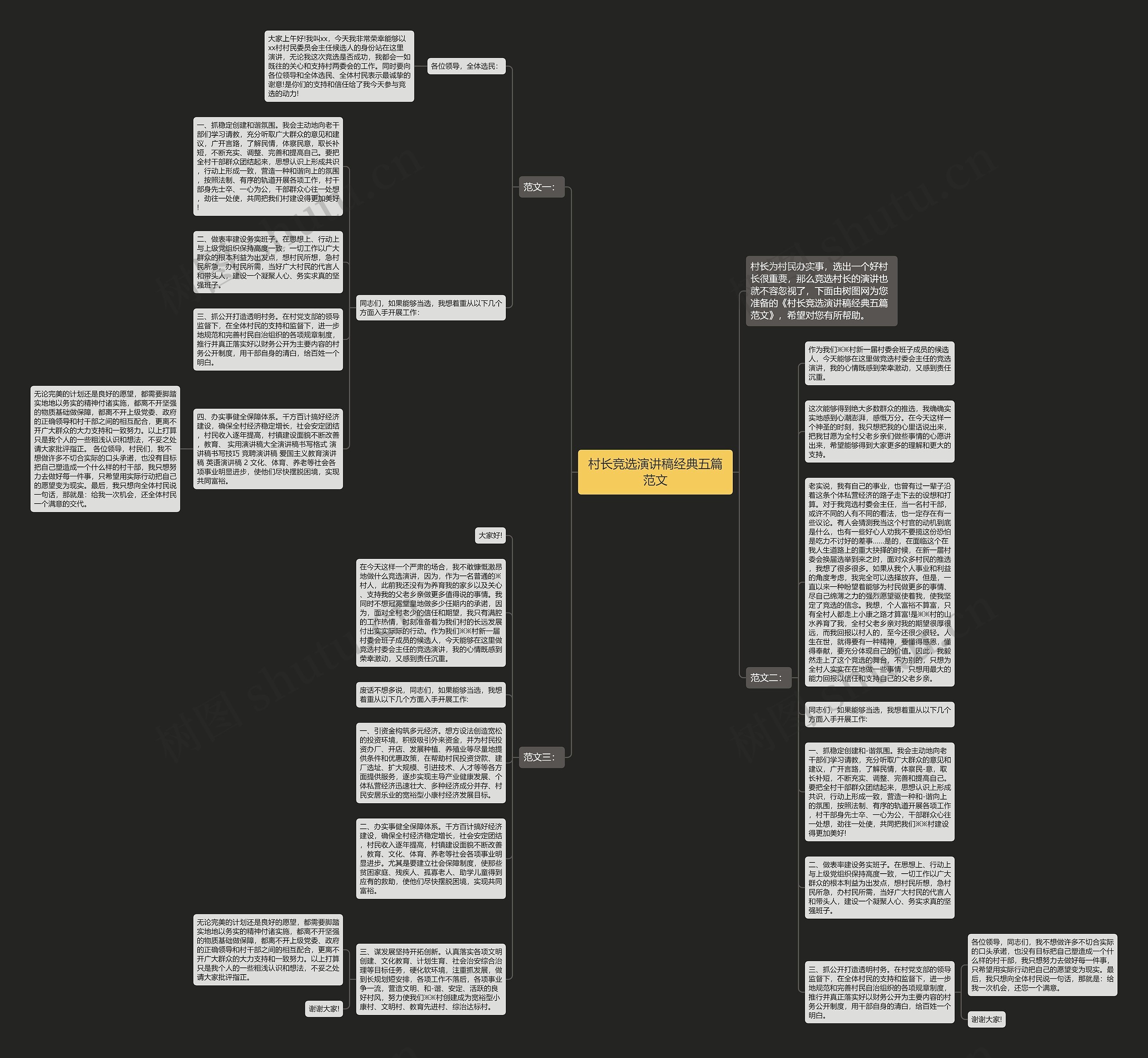 村长竞选演讲稿经典五篇范文思维导图