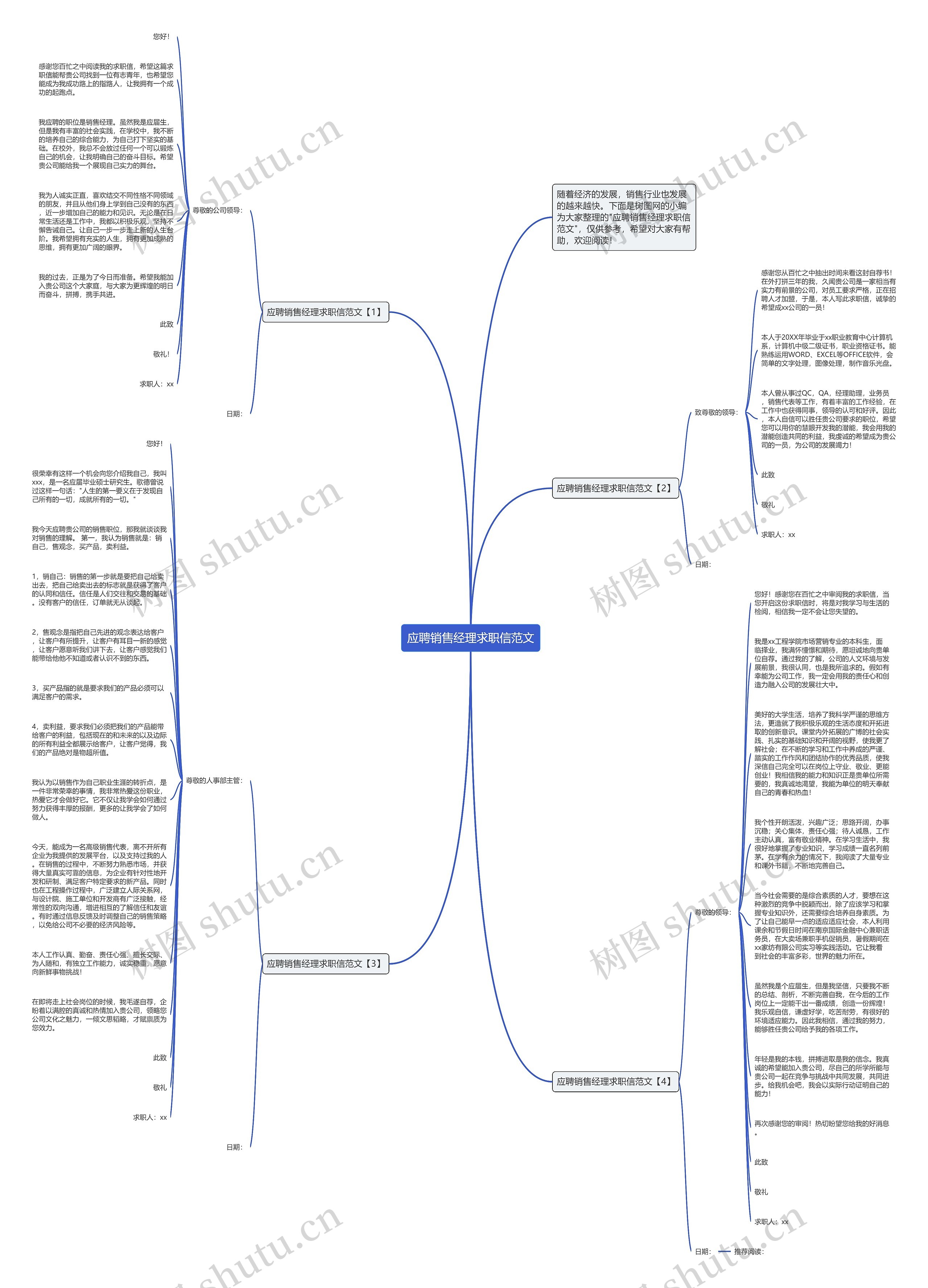 应聘销售经理求职信范文思维导图