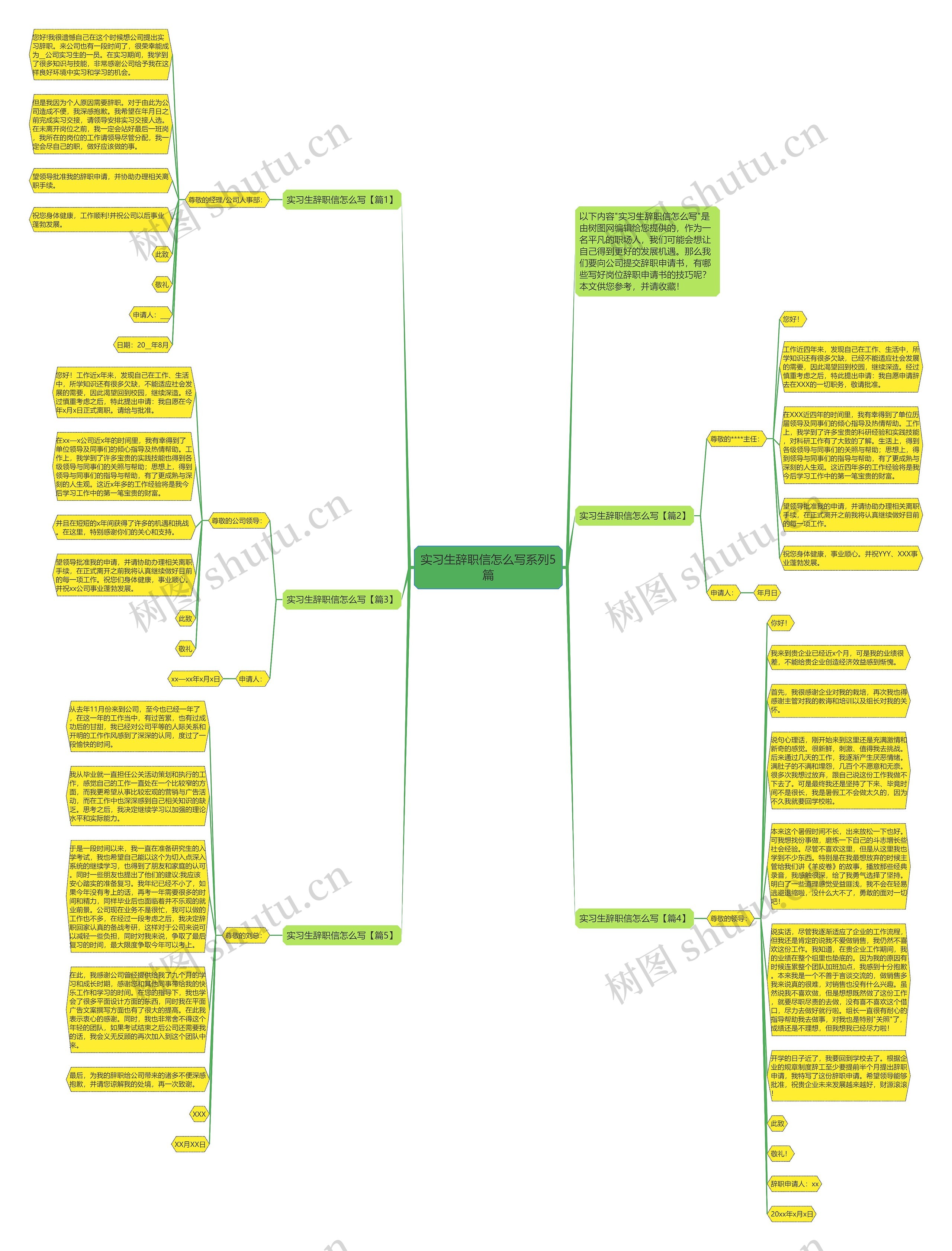 实习生辞职信怎么写系列5篇思维导图