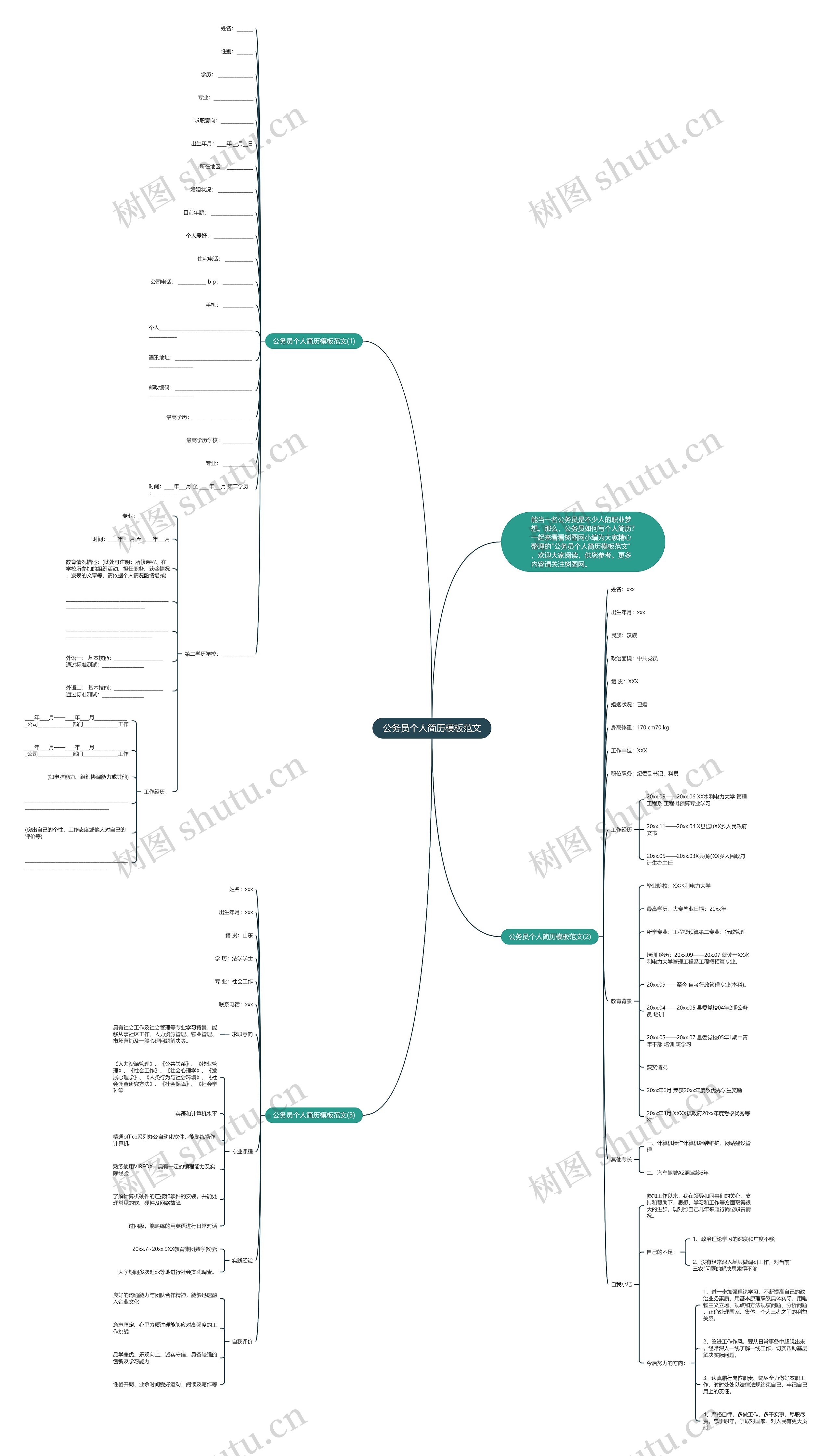 公务员个人简历范文思维导图