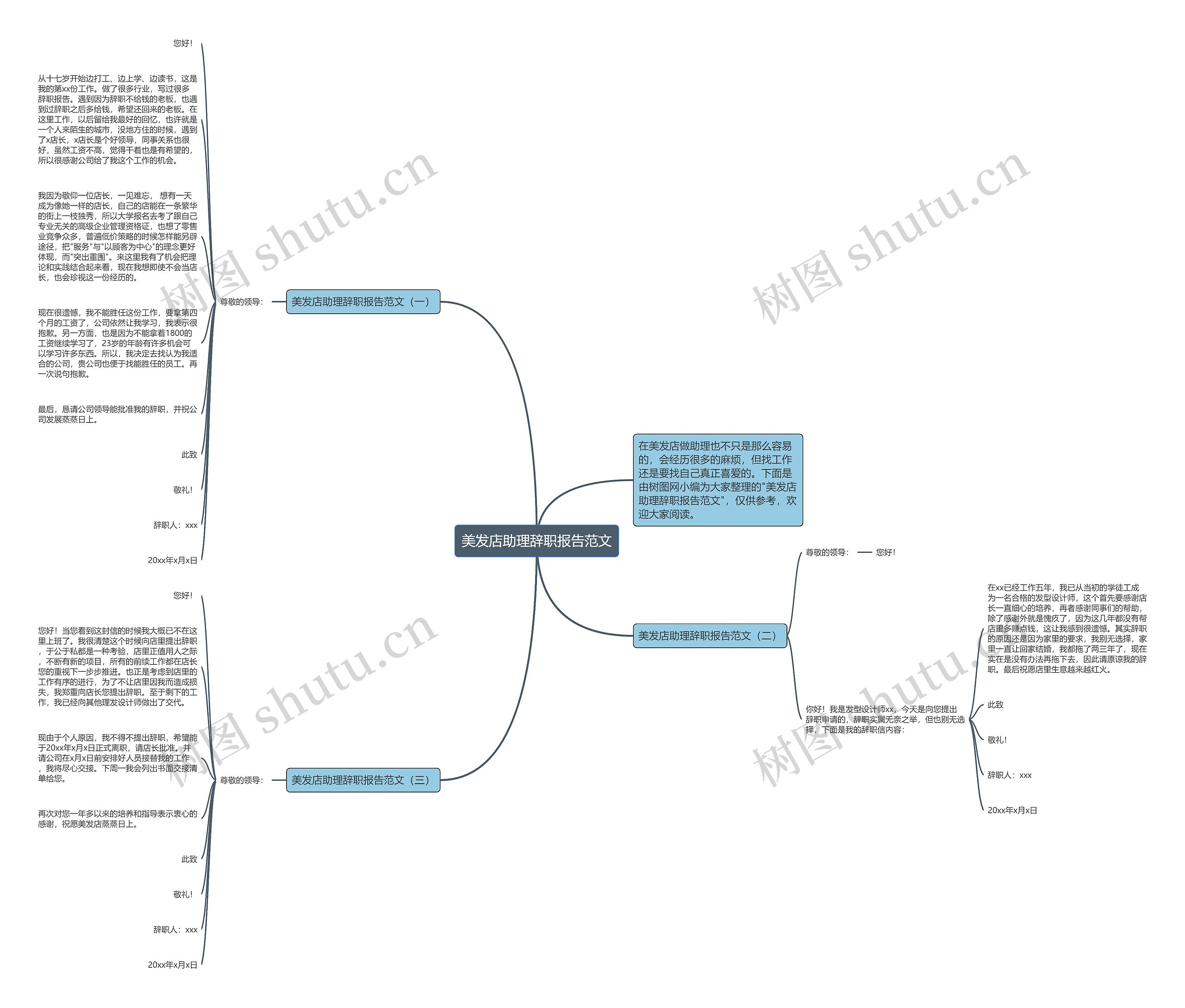 美发店助理辞职报告范文思维导图