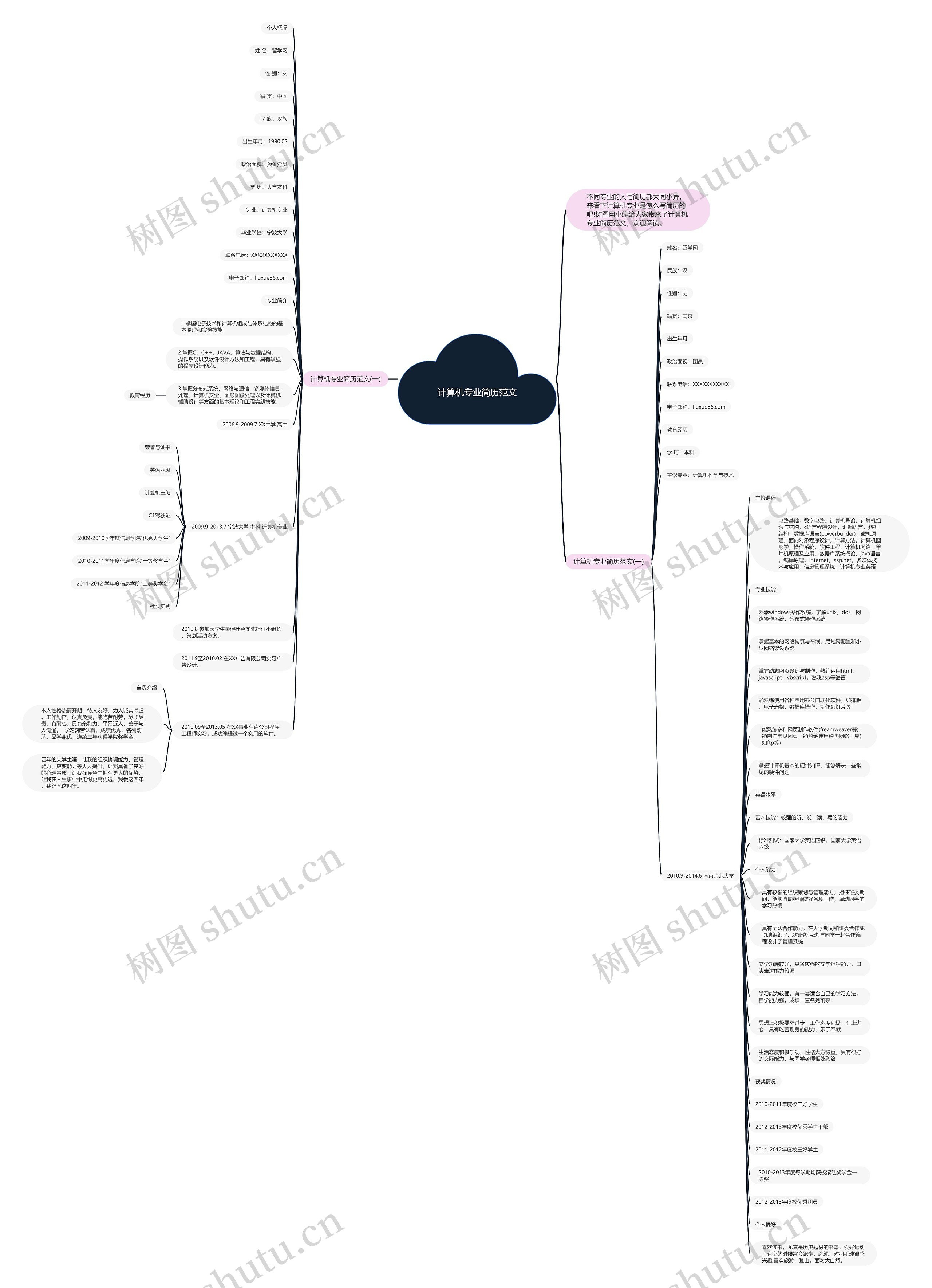 计算机专业简历范文思维导图