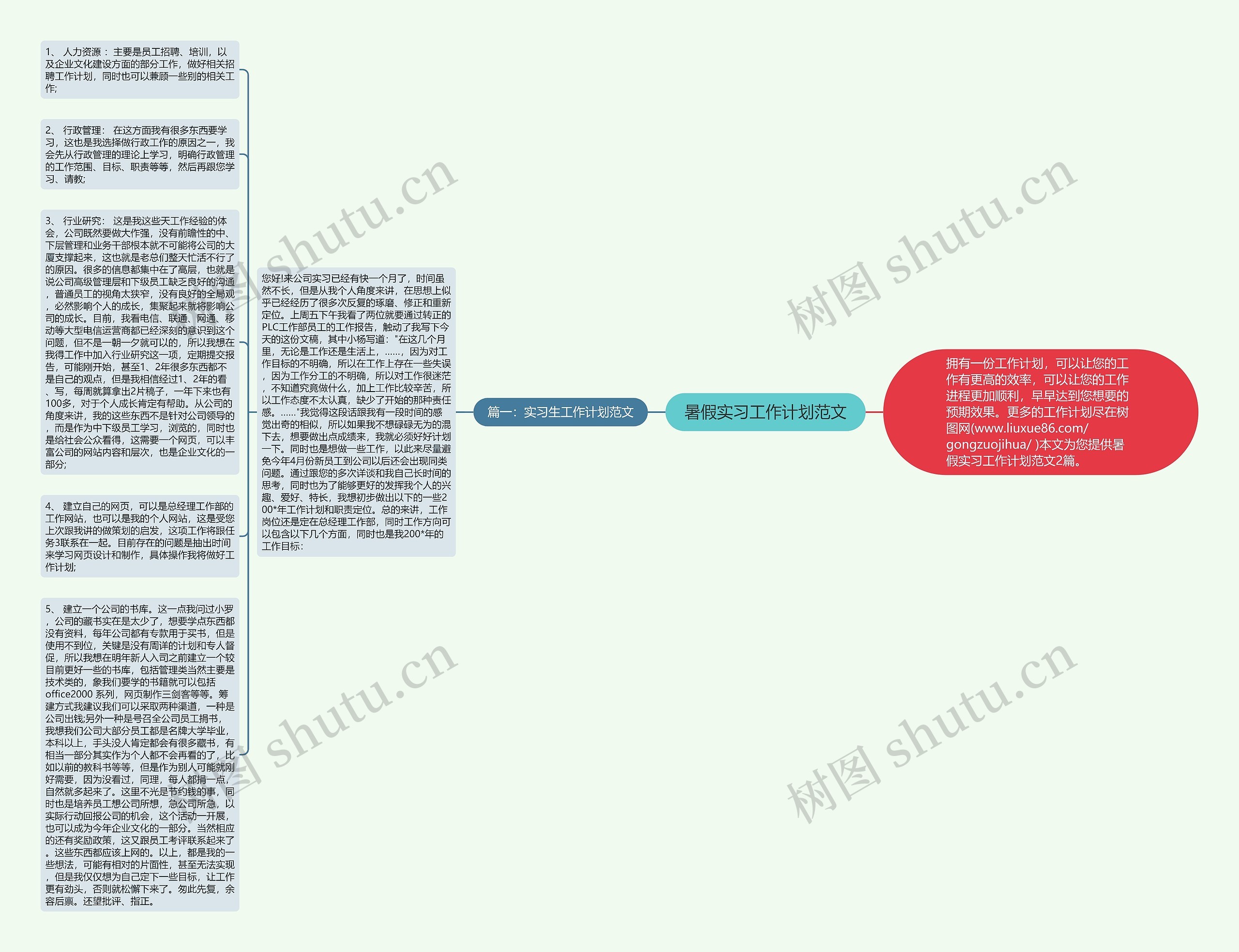 暑假实习工作计划范文思维导图