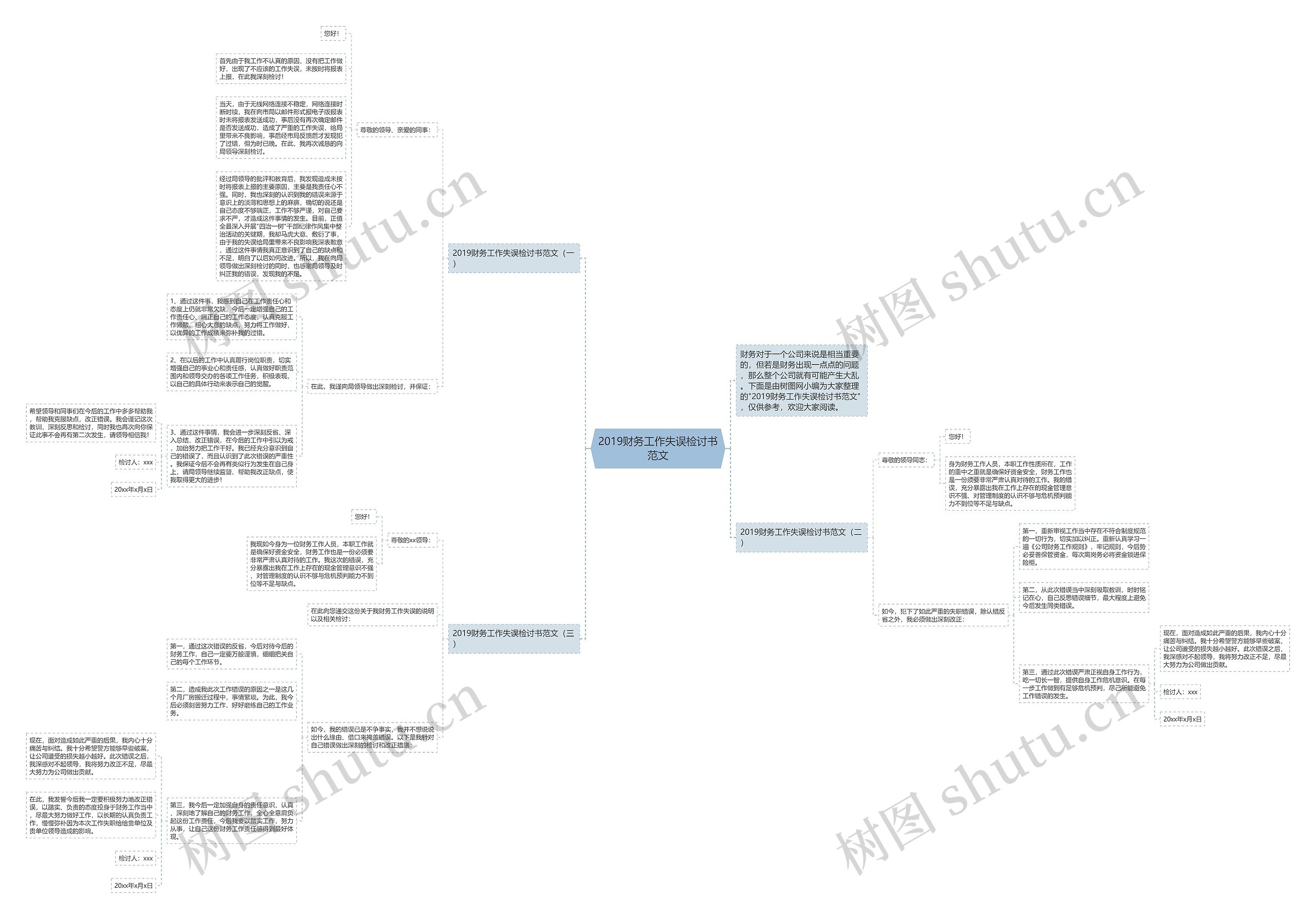 2019财务工作失误检讨书范文思维导图