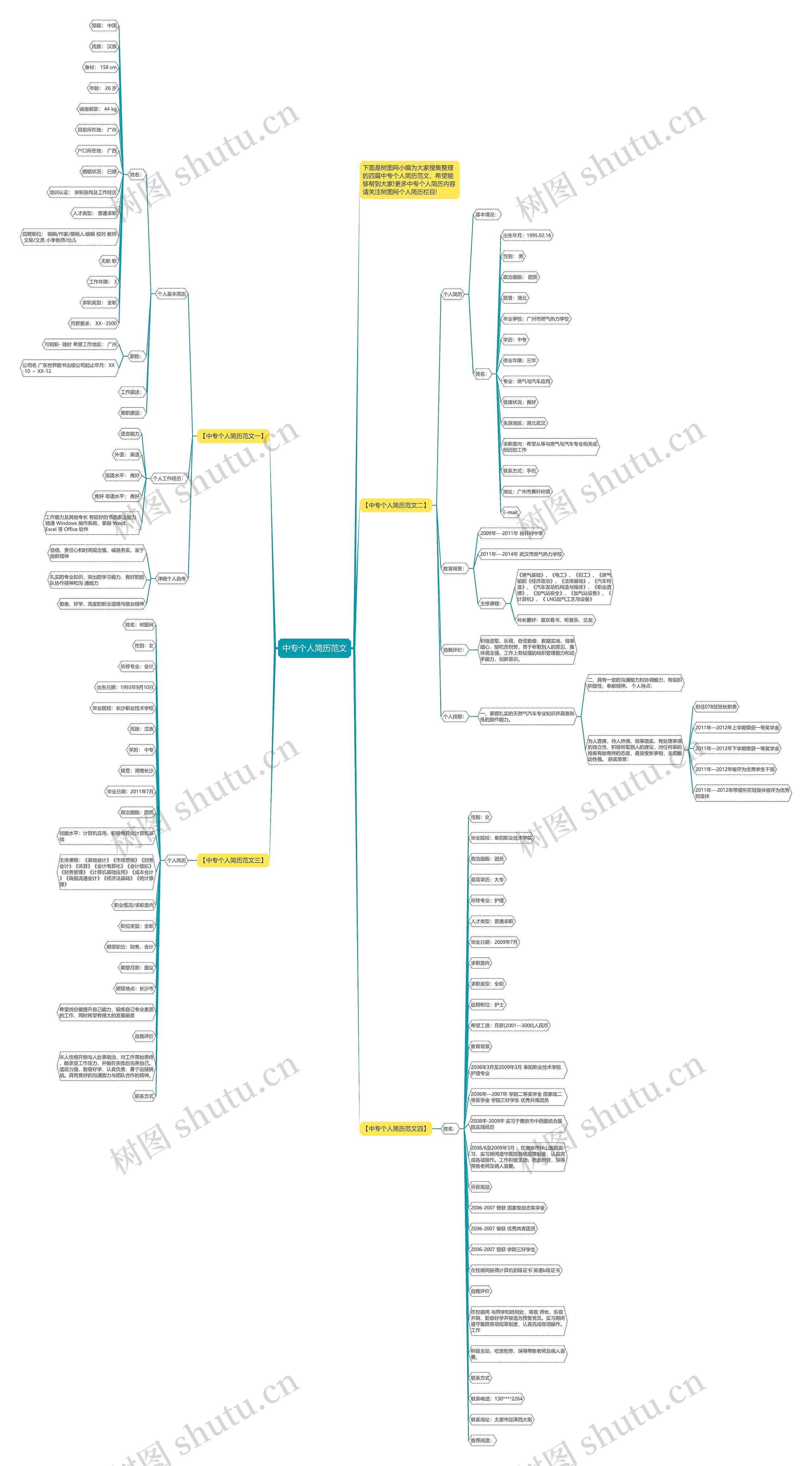 中专个人简历范文思维导图