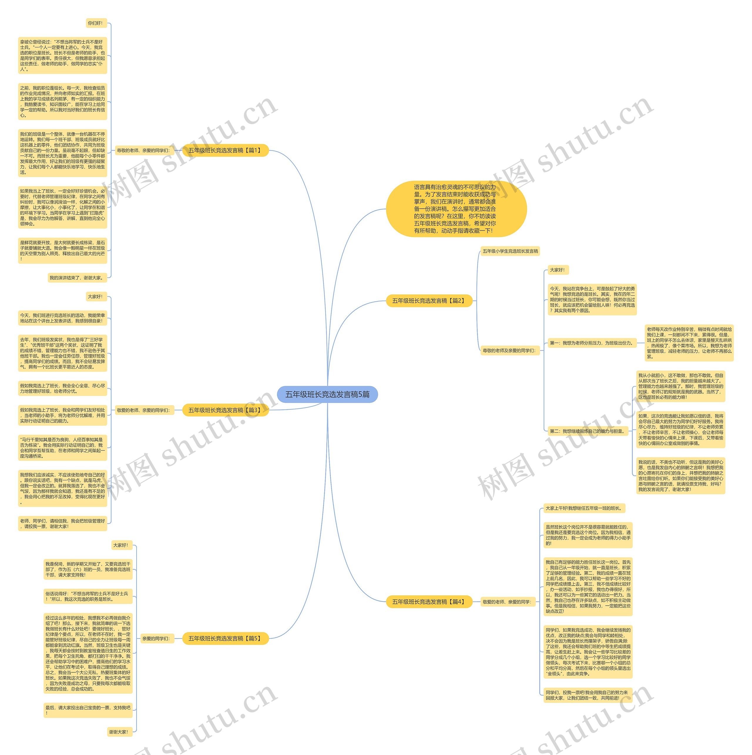 五年级班长竞选发言稿5篇思维导图