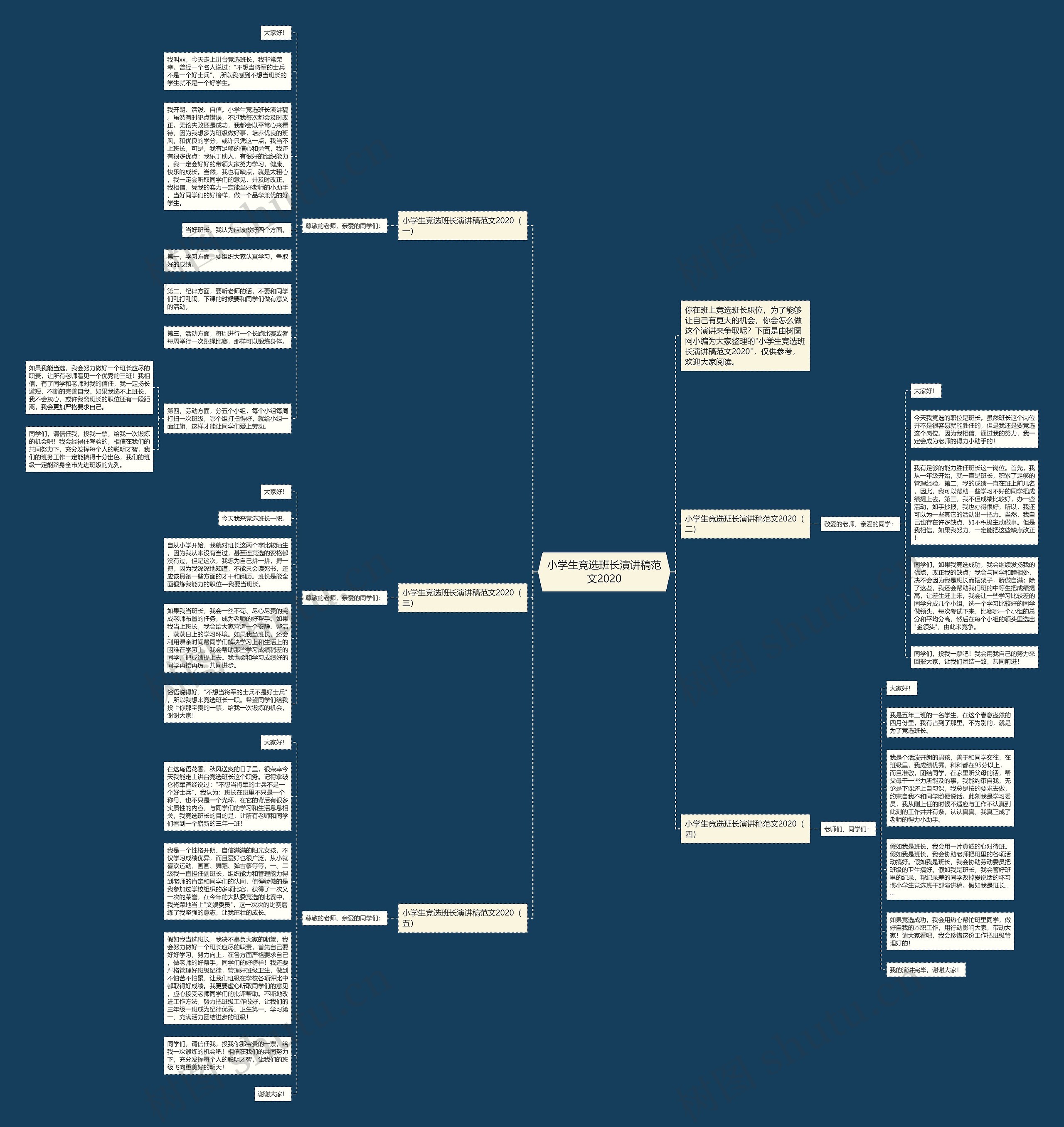 小学生竞选班长演讲稿范文2020思维导图