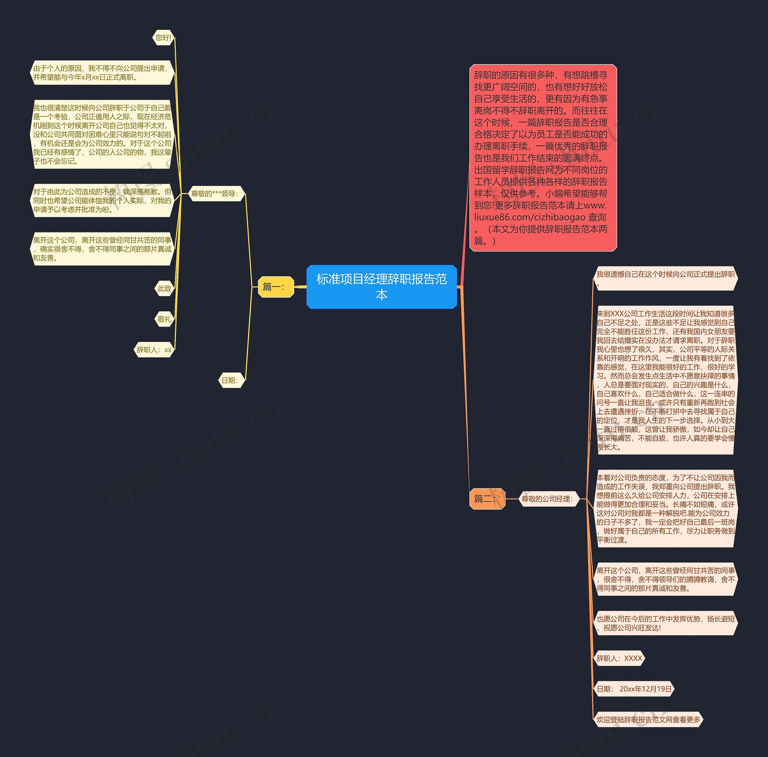 标准项目经理辞职报告范本思维导图
