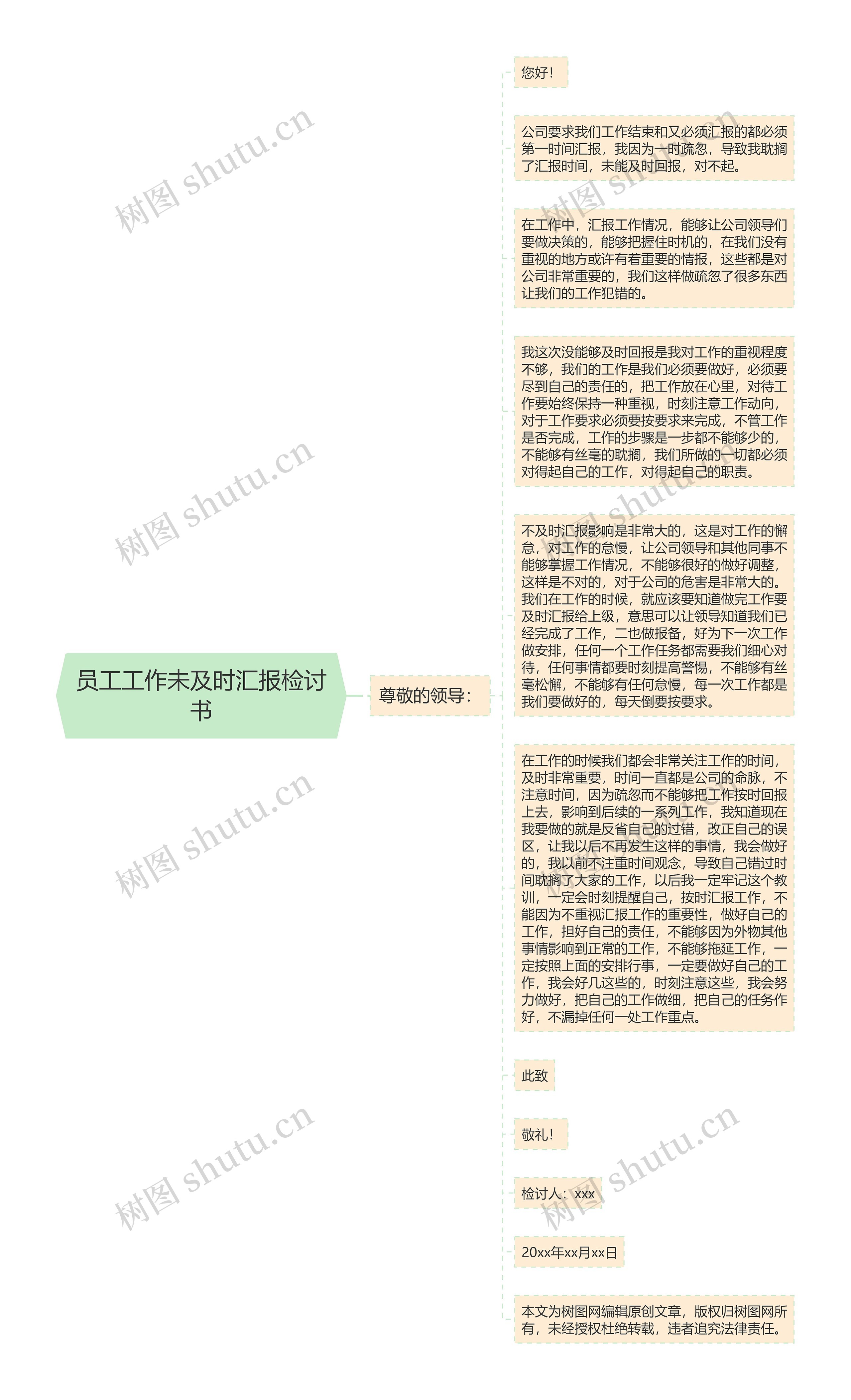 员工工作未及时汇报检讨书思维导图