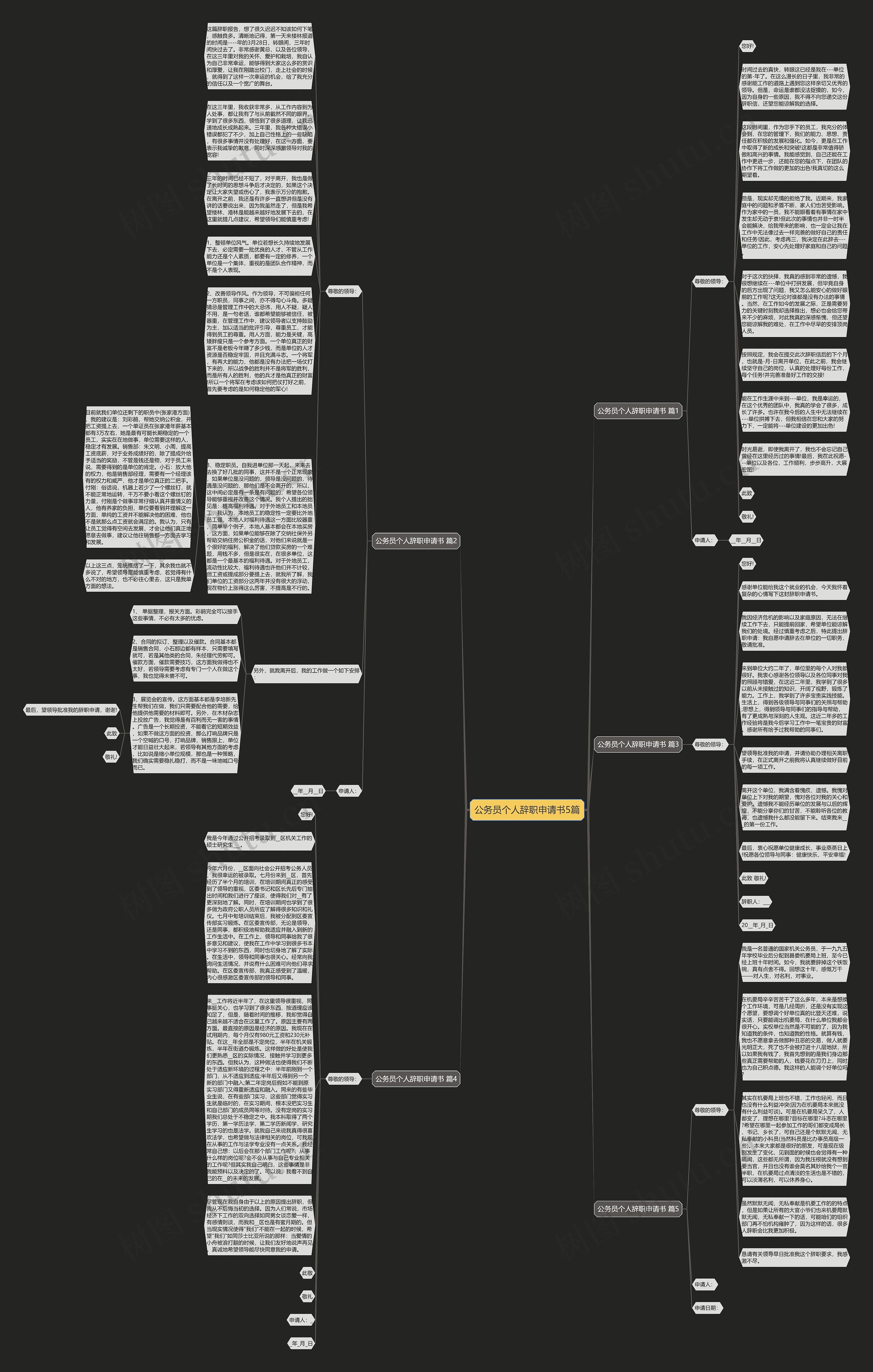 公务员个人辞职申请书5篇思维导图