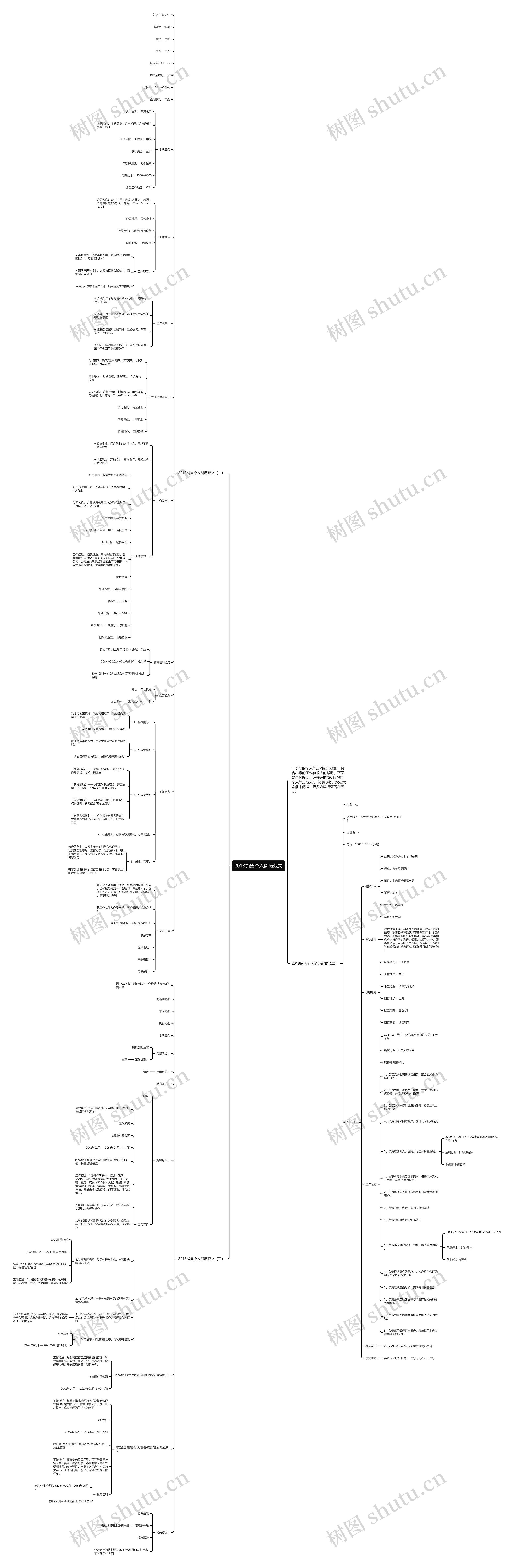 2018销售个人简历范文思维导图