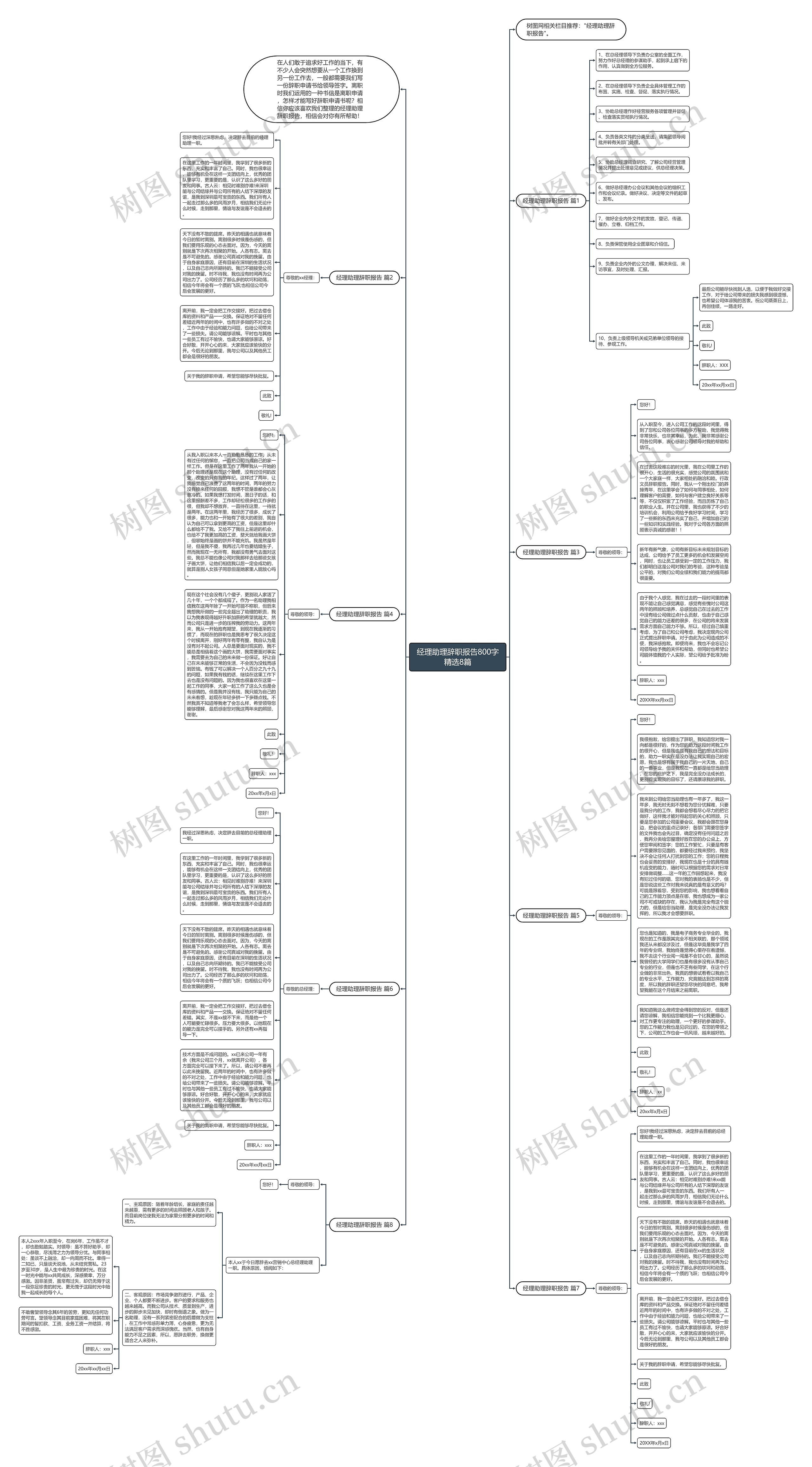 经理助理辞职报告800字精选8篇思维导图